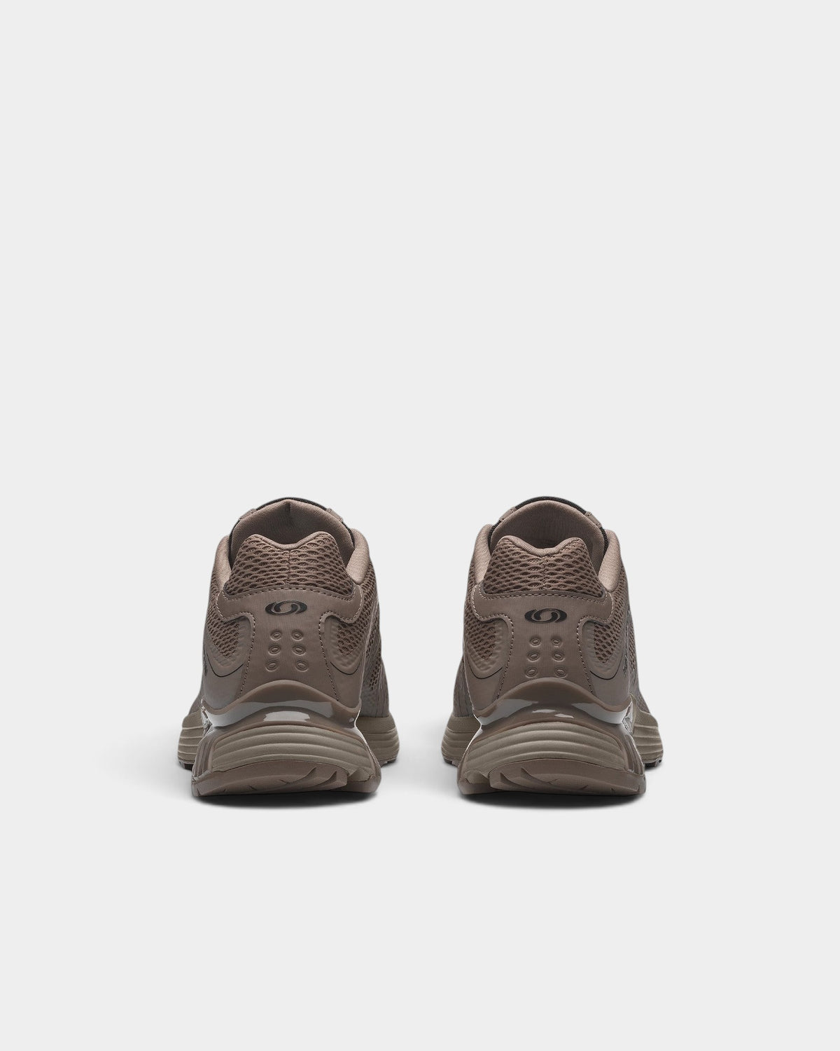 Lockwood Avenue Salomon XT-Whisper Void sneakers in tonal brown mesh and TPU from a rear view showing the heel detail.