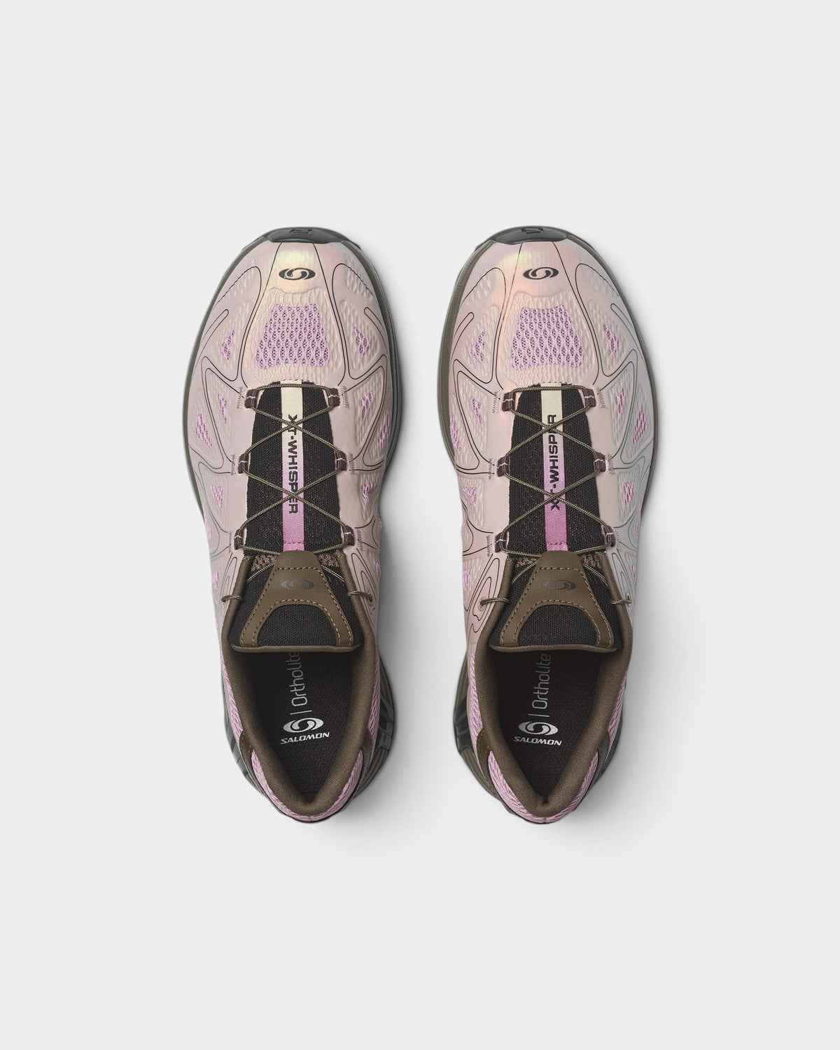 Lockwood Avenue Salomon XT-Whisper Void unisex trail shoes in light pink and brown with 3D mesh and Quicklace system.