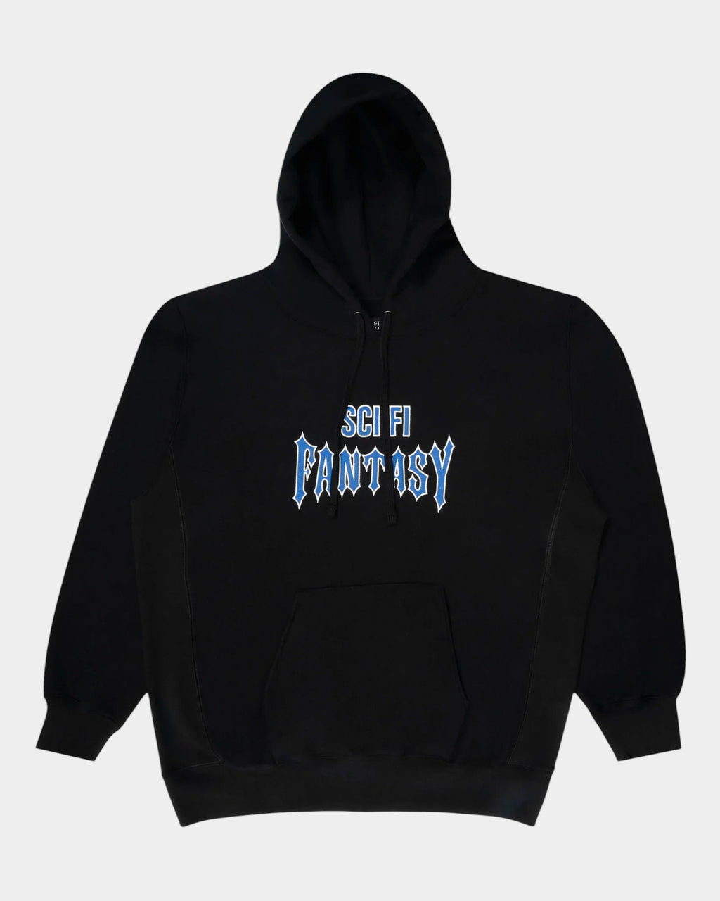 Lockwood Avenue Sci-Fi Fantasy black fleece hoodie with blue and white embroidered gothic chest logo