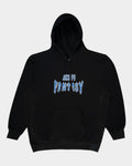 Lockwood Avenue Sci-Fi Fantasy black fleece hoodie with blue and white embroidered gothic chest logo