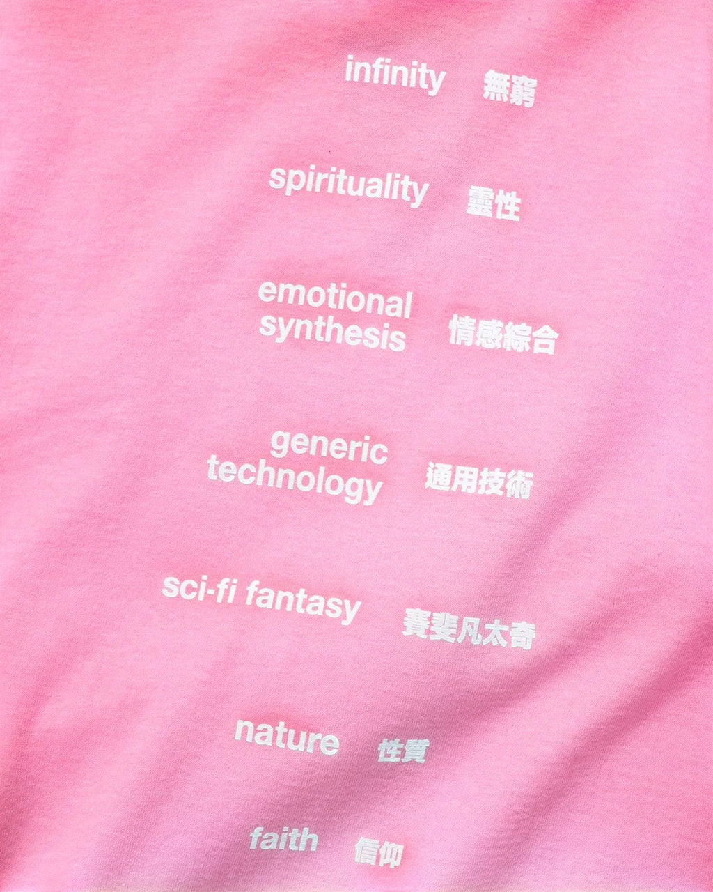 Lockwood Avenue Sci-Fi Fantasy Ascension t-shirt in washed azalea pink with white screen-printed text graphics.