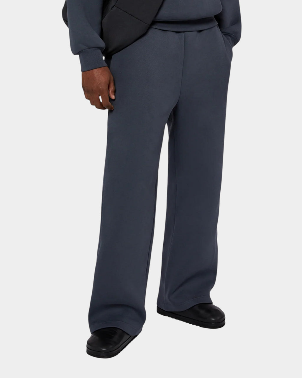 Lockwood Avenue Seventh V2 Stacks straight leg pants in charcoal French terry cotton with an elasticated waistband.