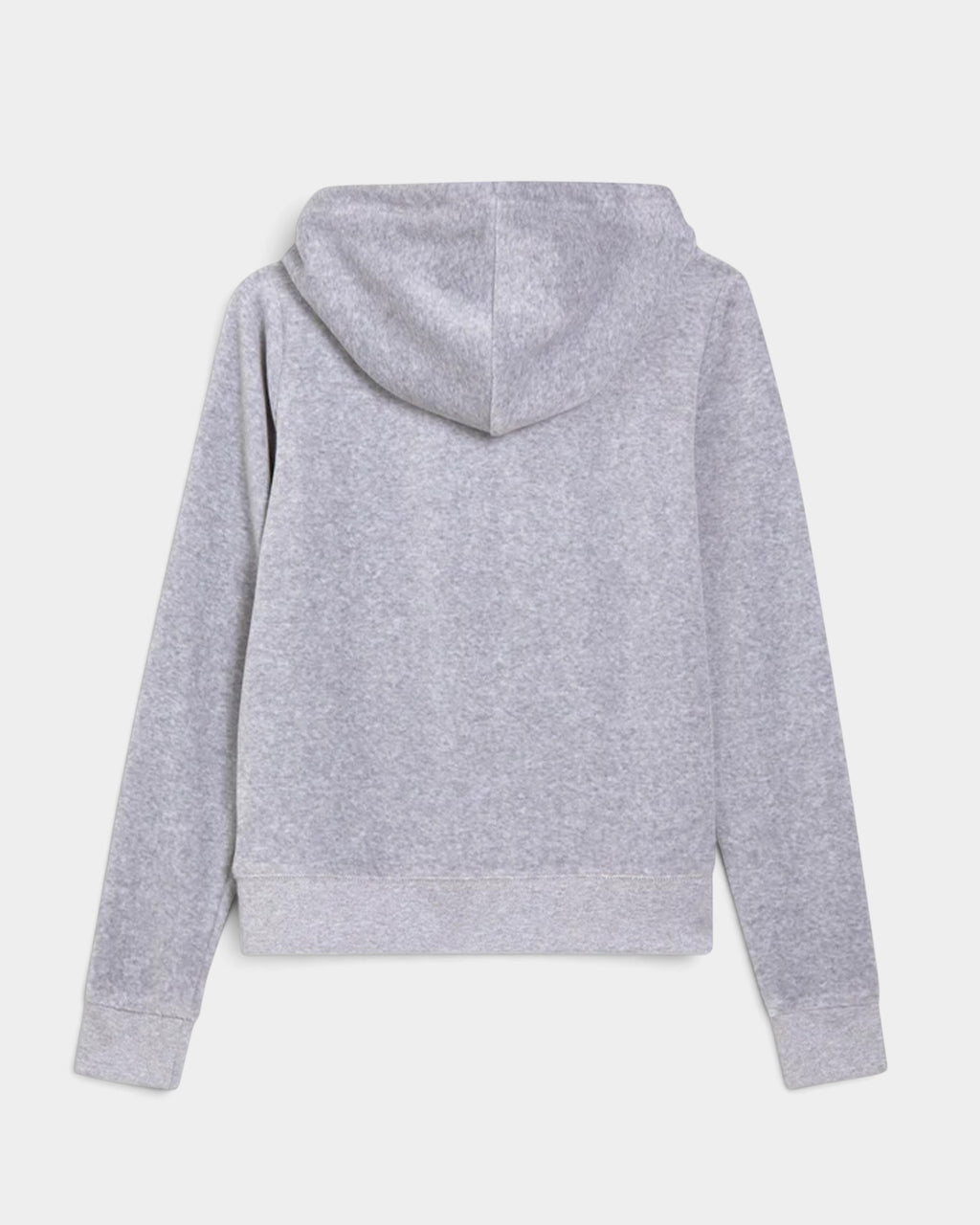 Lockwood Avenue Juicy Couture silver marl velour zip hoodie, back view showing hood and slim fit design.