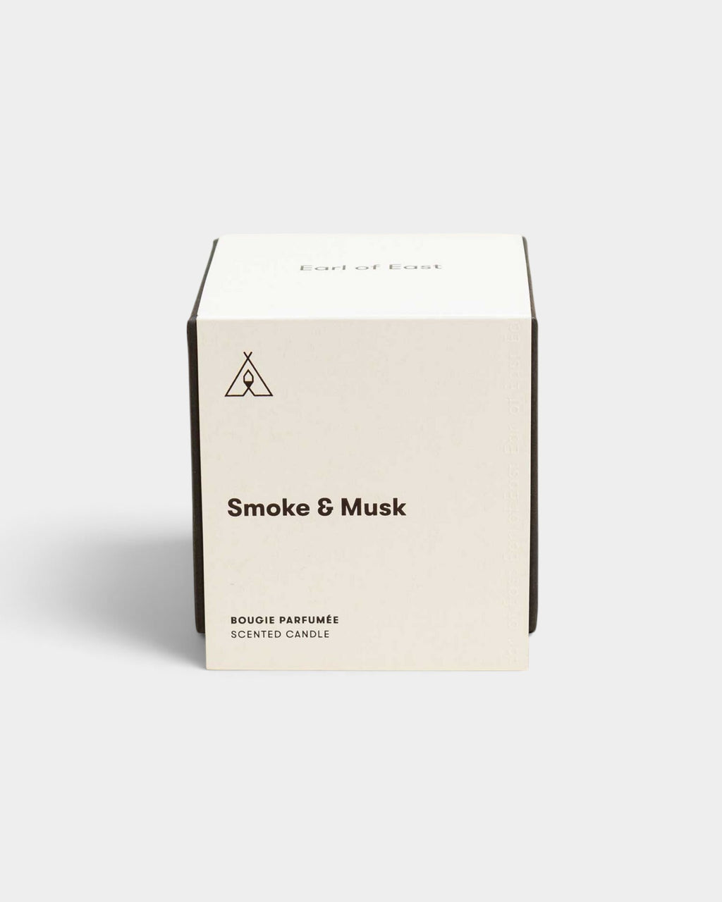 Lockwood Avenue Earl of East Smoke & Musk scented candle in a cream-coloured rigid gift box with minimalist branding.