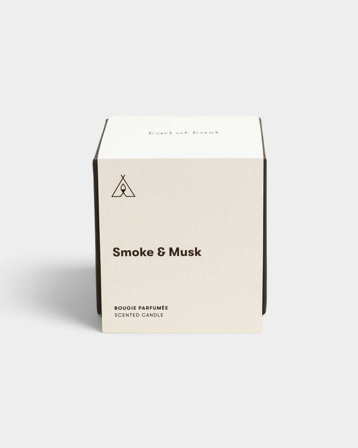 Lockwood Avenue Earl of East Smoke & Musk scented candle in a cream-coloured rigid gift box with minimalist branding.