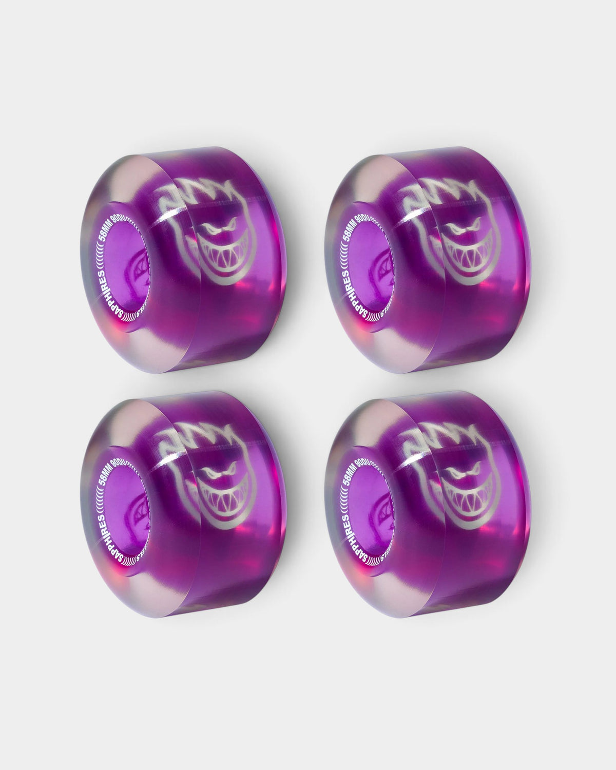 Lockwood Avenue Spitfire Sapphire 58mm clear purple skateboard wheels with Formula Four core and classic logo graphic