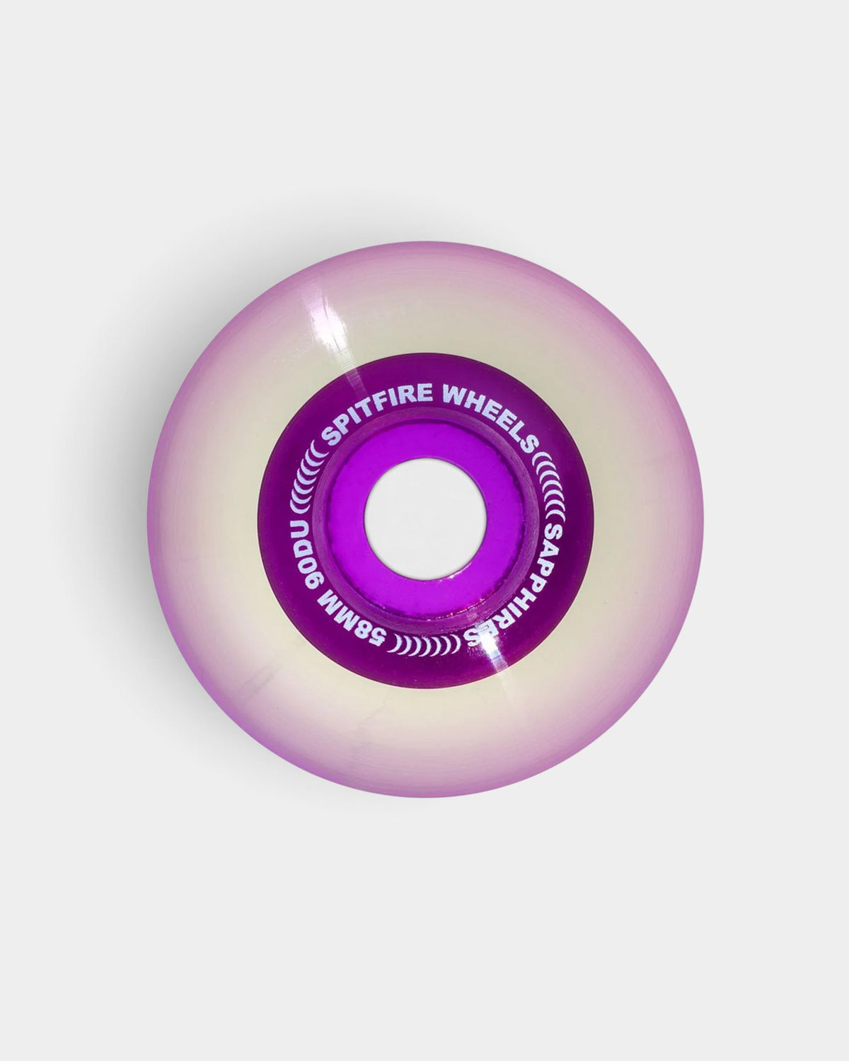 Lockwood Avenue Spitfire Sapphire 58mm clear purple skateboard wheels with 90A durometer and Formula Four core