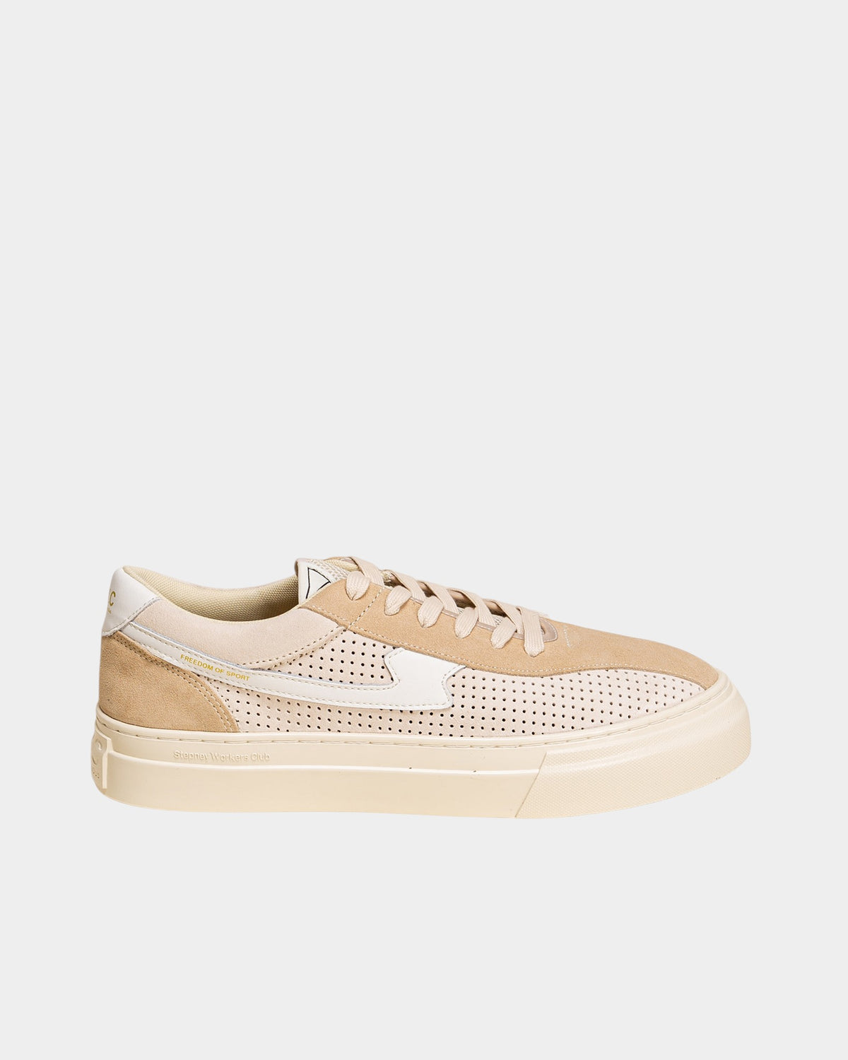 Lockwood Avenue Stepney Workers Club Dellow S-Strike sneakers in perforated ecru and beige suede with white leather