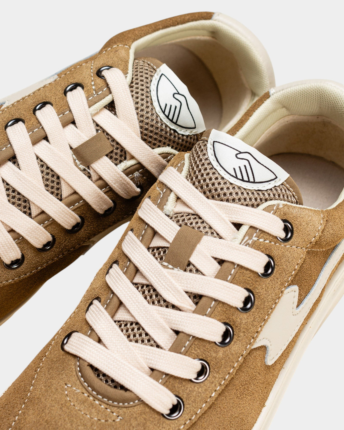 Lockwood Avenue Stepney Workers Club Dellow S-Strike cupsole sneakers in desert suede with ecru laces and mesh tongue.