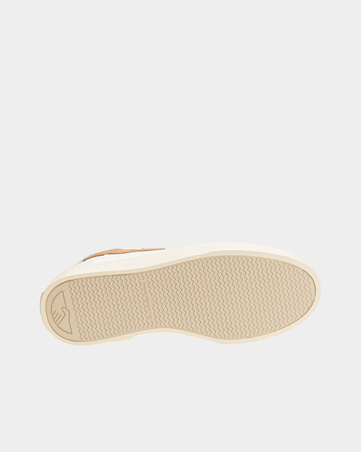 Lockwood Avenue Stepney Workers Club Pearl S-Strike leather sneaker showing the textured rubber cupsole tread