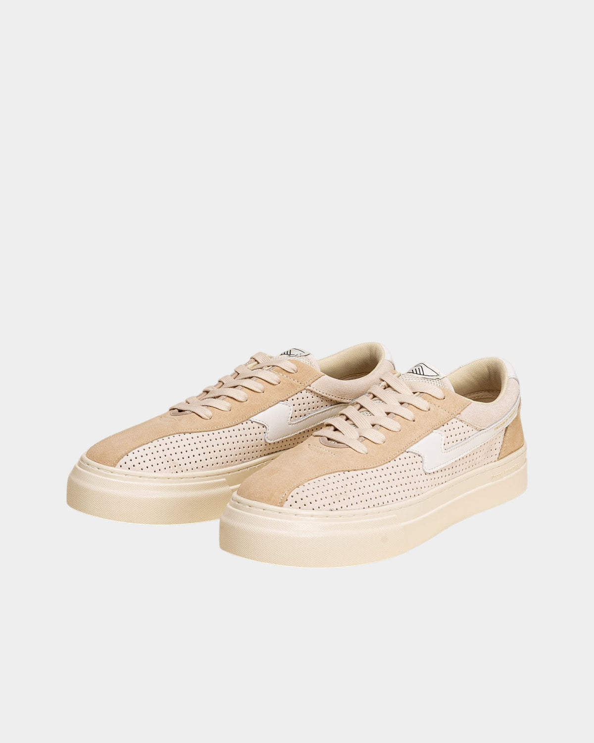 Lockwood Avenue Stepney Workers Club Dellow S-Strike sneakers in ecru and beige perforated suede with white leather