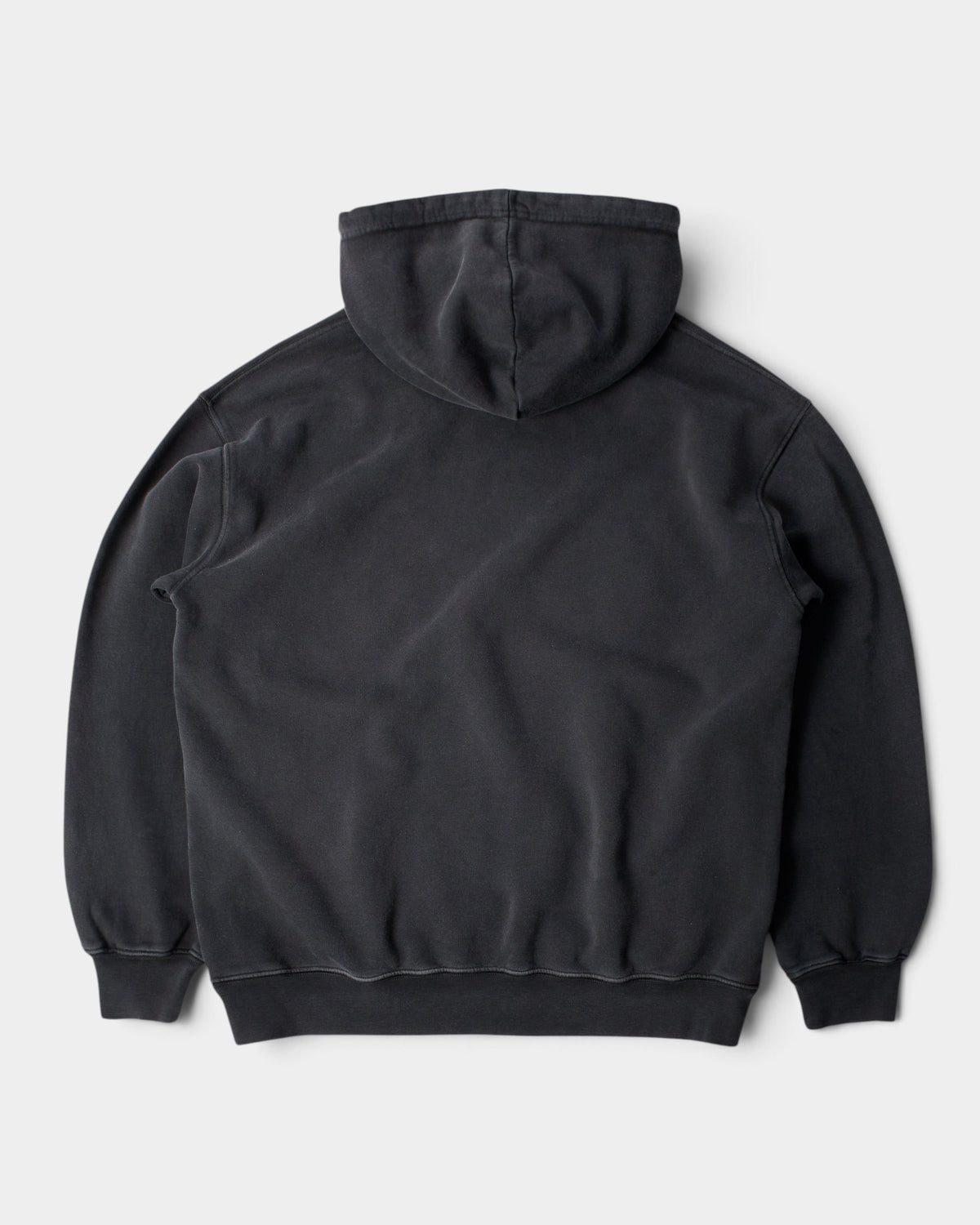 Lockwood Avenue by Parra Gator Shoes hooded sweatshirt in sunfaded black cotton with a boxy fit, back view.