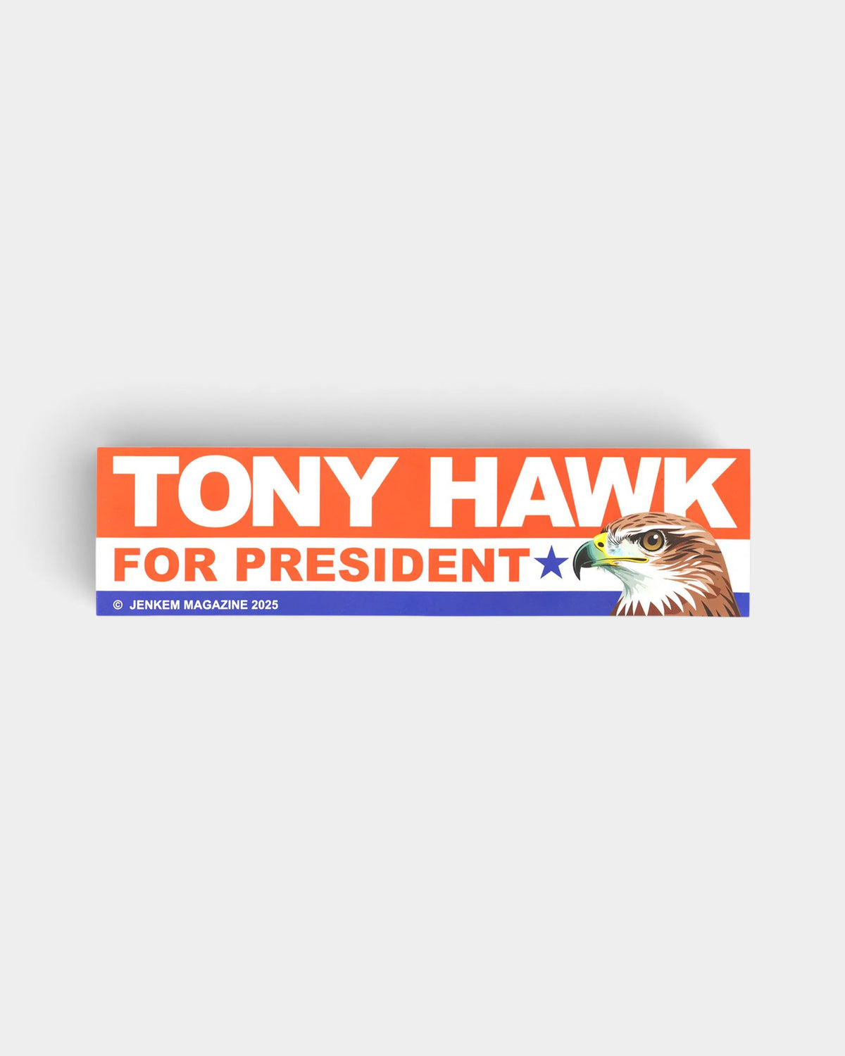 Lockwood Avenue Jenkem Tony Hawk for President vinyl bumper sticker with red, white, and blue election campaign design