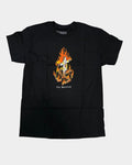 Lockwood Avenue black cotton t-shirt featuring Ed Templeton's Charred Cross II graphic with flames on the chest.