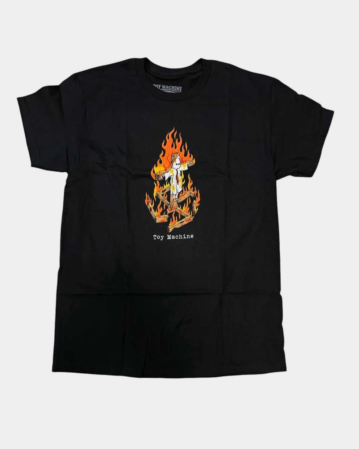 Lockwood Avenue black cotton t-shirt featuring Ed Templeton's Charred Cross II graphic with flames on the chest.