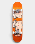 Lockwood Avenue Toy Machine Fists complete skateboard with orange woodgrain deck and knuckle tattoo graphic
