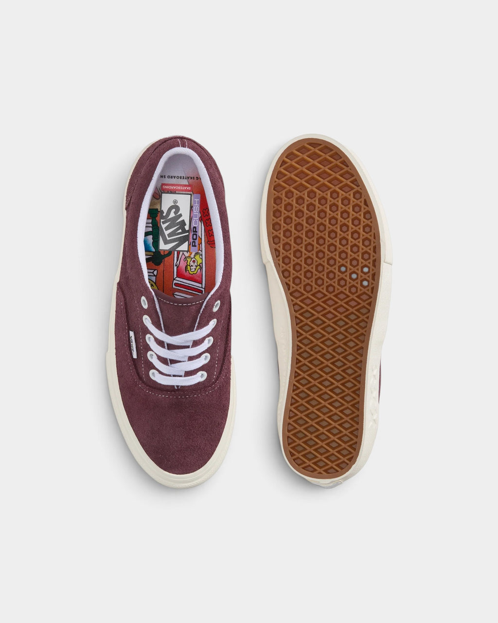 Lockwood Avenue Vans x Pop x Ben-G Skate Era shoes in burgundy hairy suede with white laces and waffle outsole