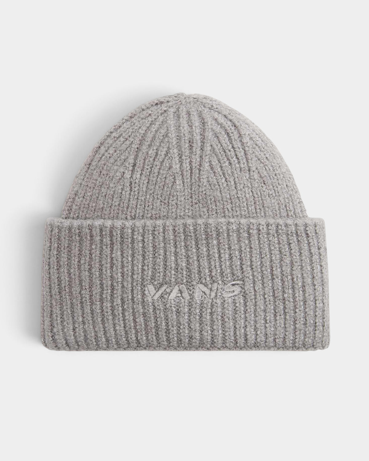 Lockwood Avenue Vans Densmore heather gray chunky knit beanie with wide fold-over cuff and embroidered logo