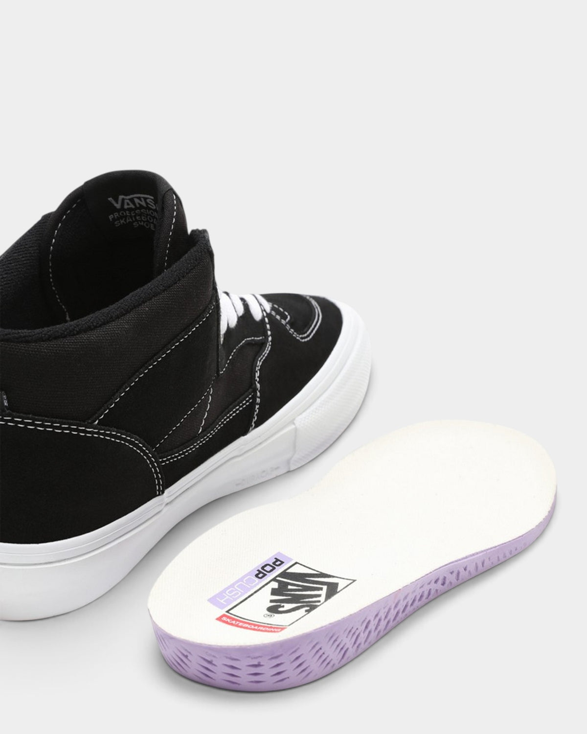 Lockwood Avenue Vans Skate Half Cab black suede mid-top skate shoe with removable PopCush insole
