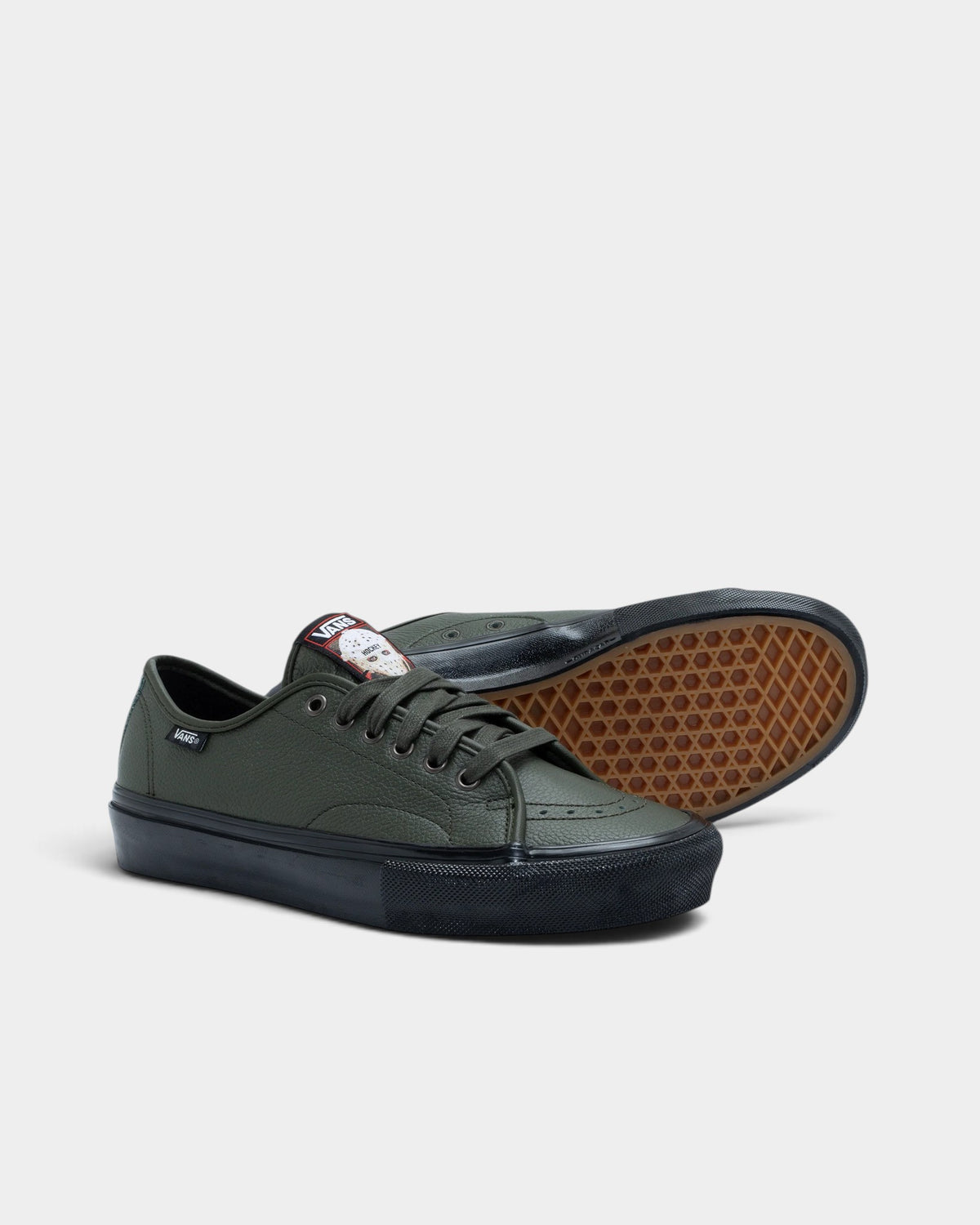 Lockwood Avenue Vans x Hockey AVE Classic VCU skate shoes in dark green leather with black soles and branding.