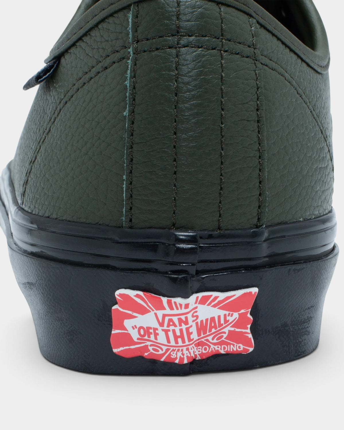 Lockwood Avenue Vans x Hockey AVE Classic VCU sneaker heel detail in green leather with black sole and red logo patch