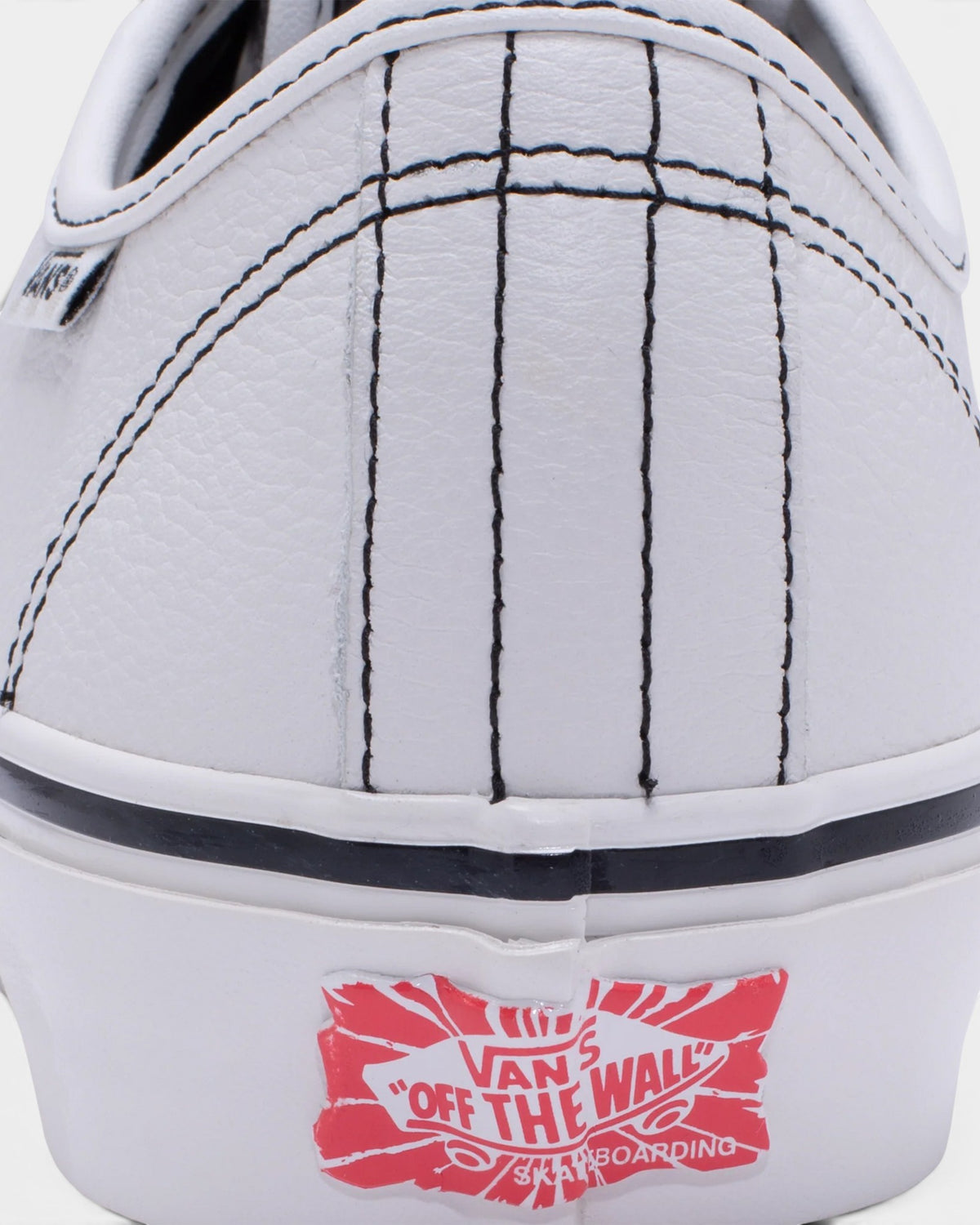 Lockwood Avenue Vans x Hockey AVE Classic VCU white skate shoe heel detail with black stitching and red logo patch