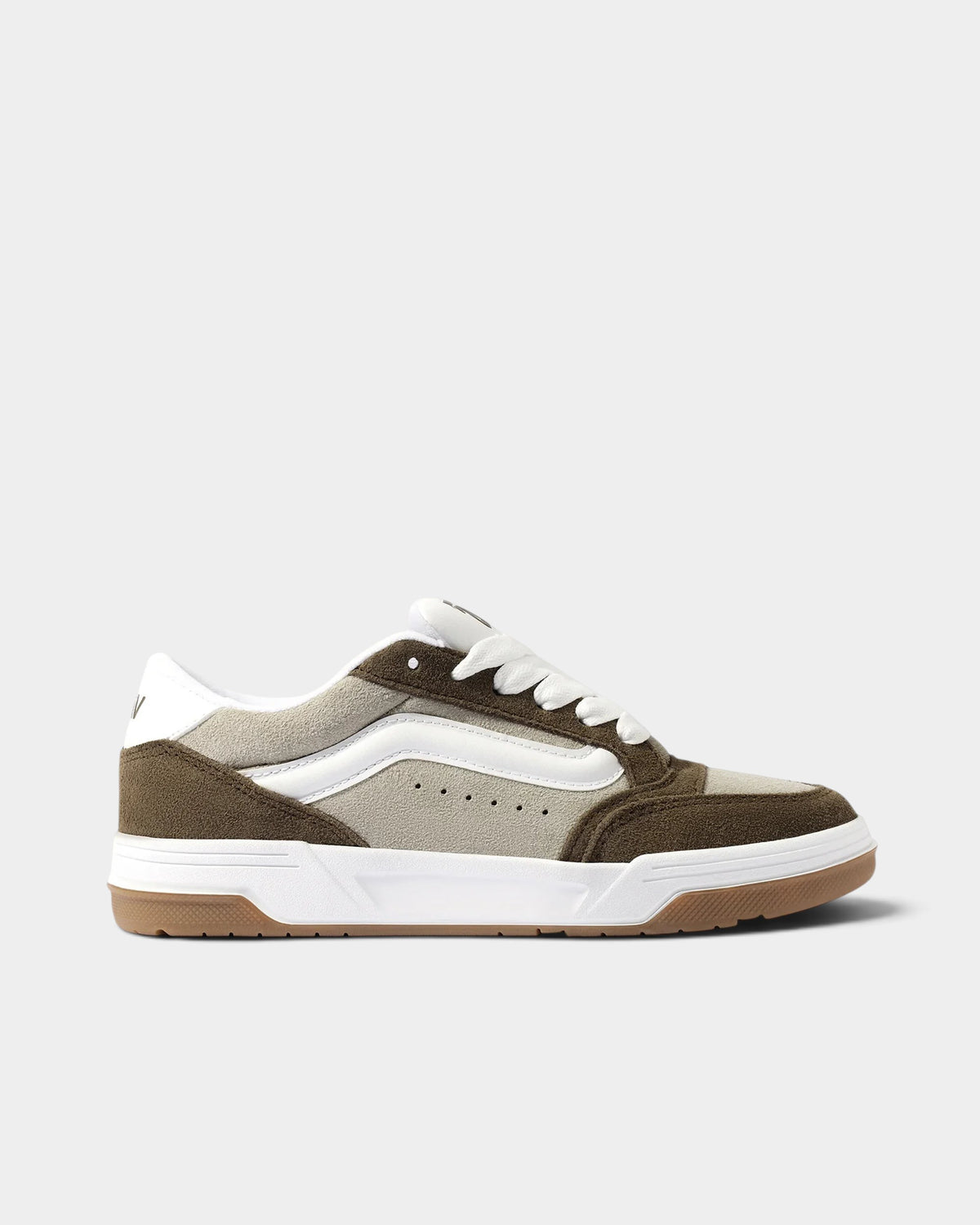 Lockwood Avenue Vans Hylane beige and brown suede skate shoes with chunky cupsole and oversized padded tongue