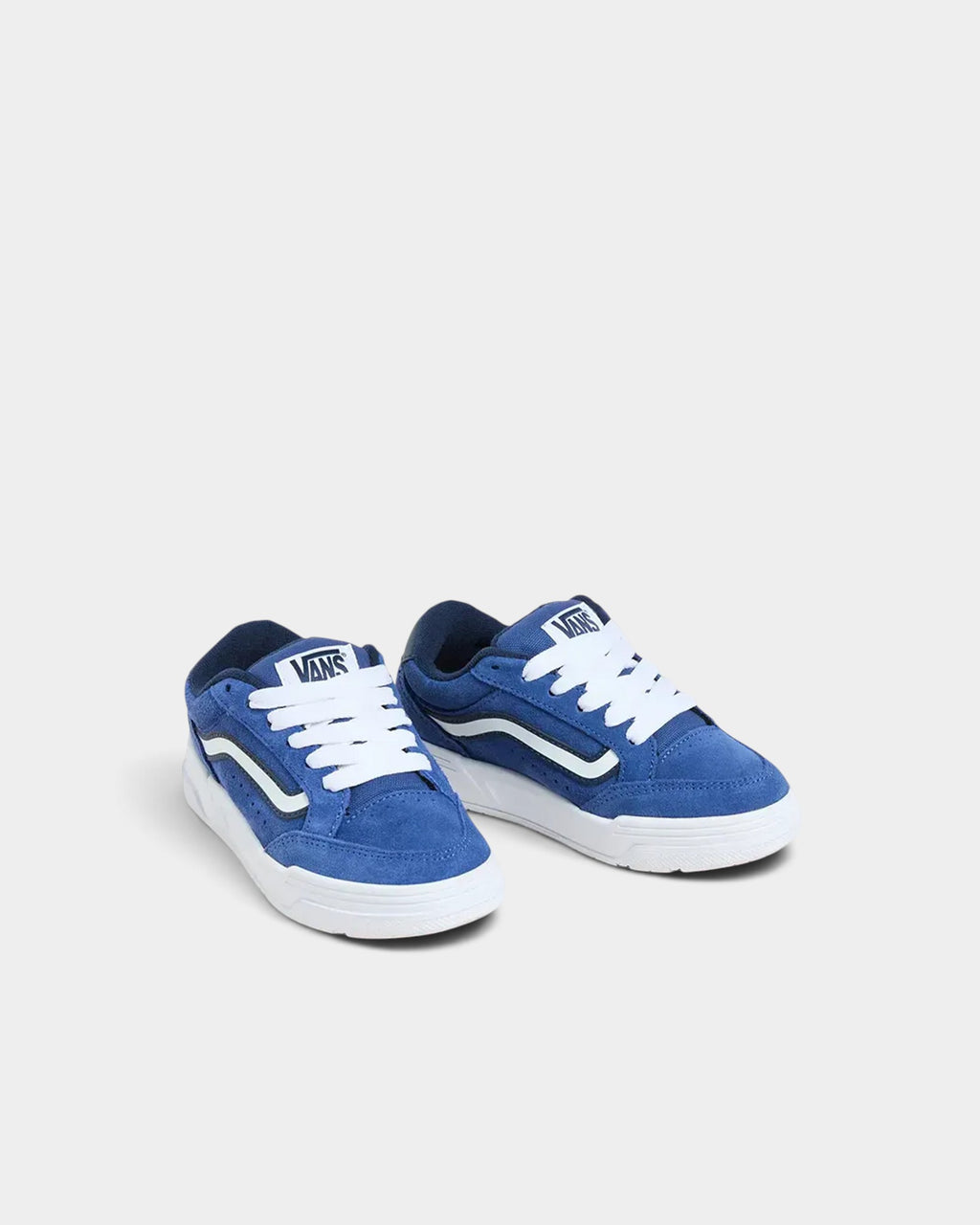 Lockwood Avenue Vans Hylane kids shoes in blue suede with white Sidestripe and chunky white cupsole