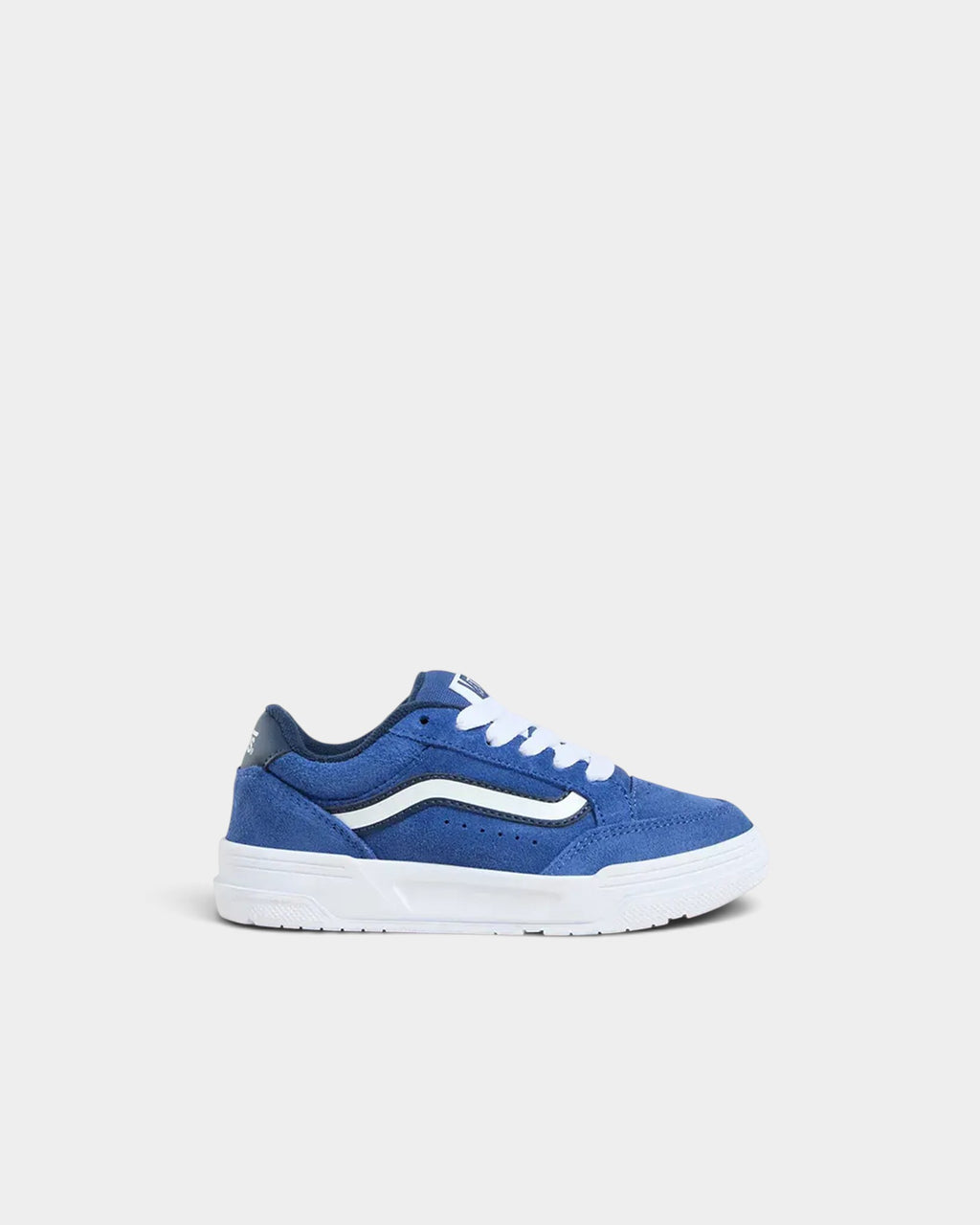 Lockwood Avenue Vans Hylane kids sneakers in blue suede with a white Sidestripe and chunky white cupsole.