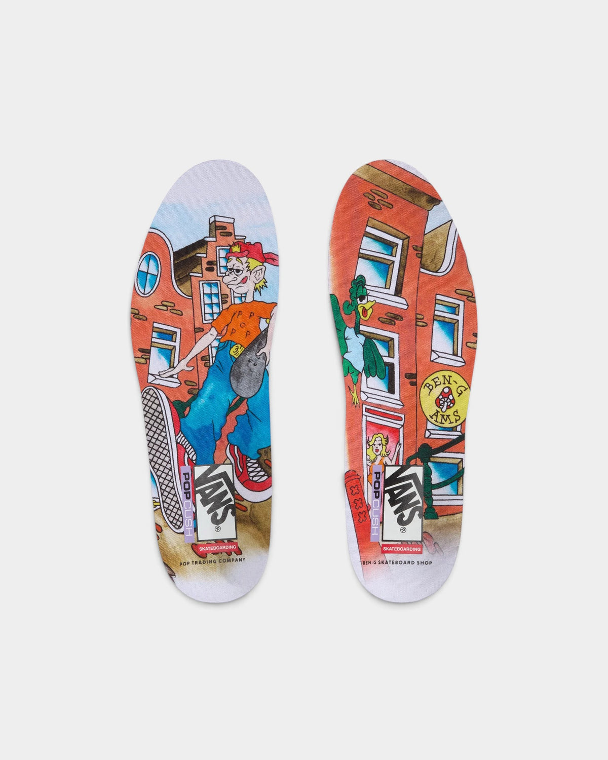 Lockwood Avenue Vans x Pop x Ben-G Skate Era custom insoles featuring colorful Amsterdam-themed cartoon illustrations