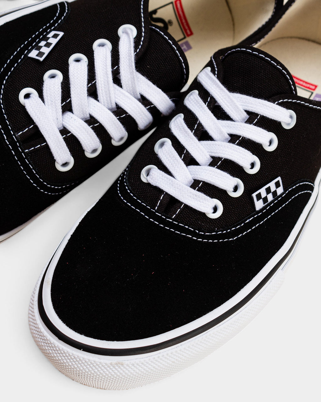 Lockwood Avenue Vans Skate Authentic shoes in black canvas with white laces and a durable gum rubber outsole.