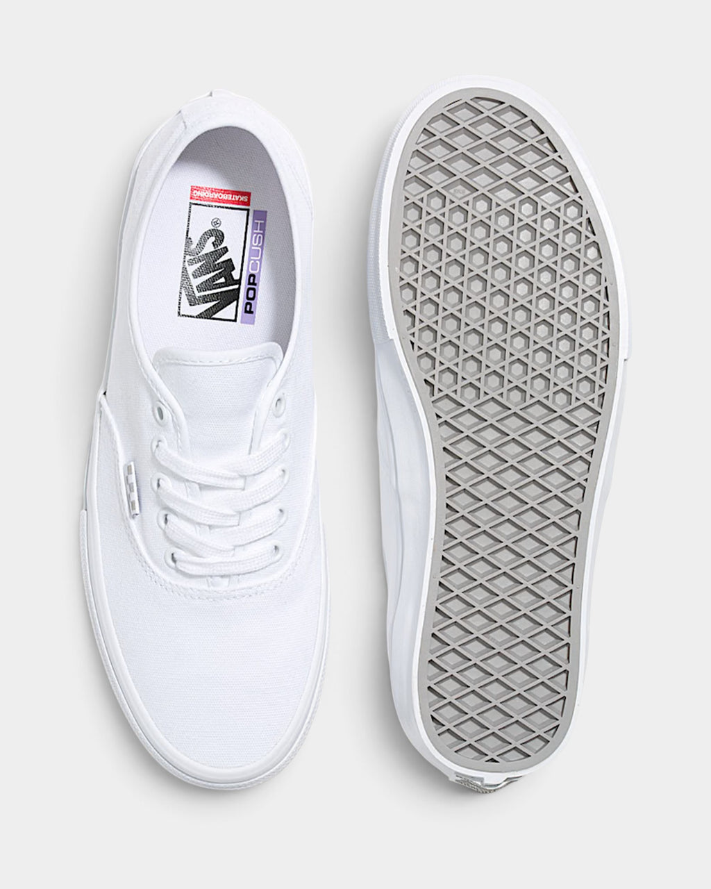 Lockwood Avenue Vans Skate Authentic shoes in true white canvas with a durable gum rubber waffle outsole