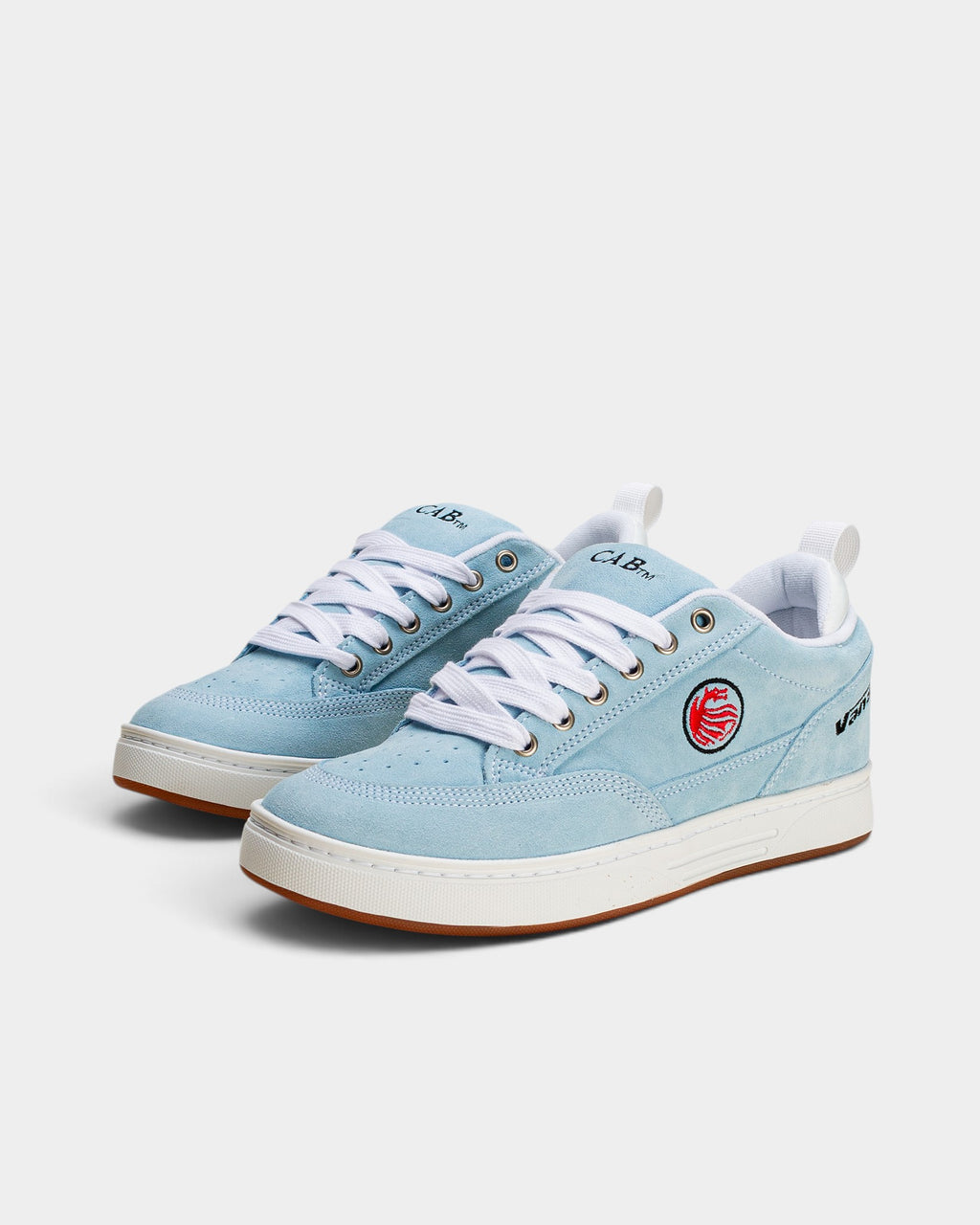 Lockwood Avenue Vans Skate Cab 4 baby blue leather skate shoes with white laces and gum rubber outsole