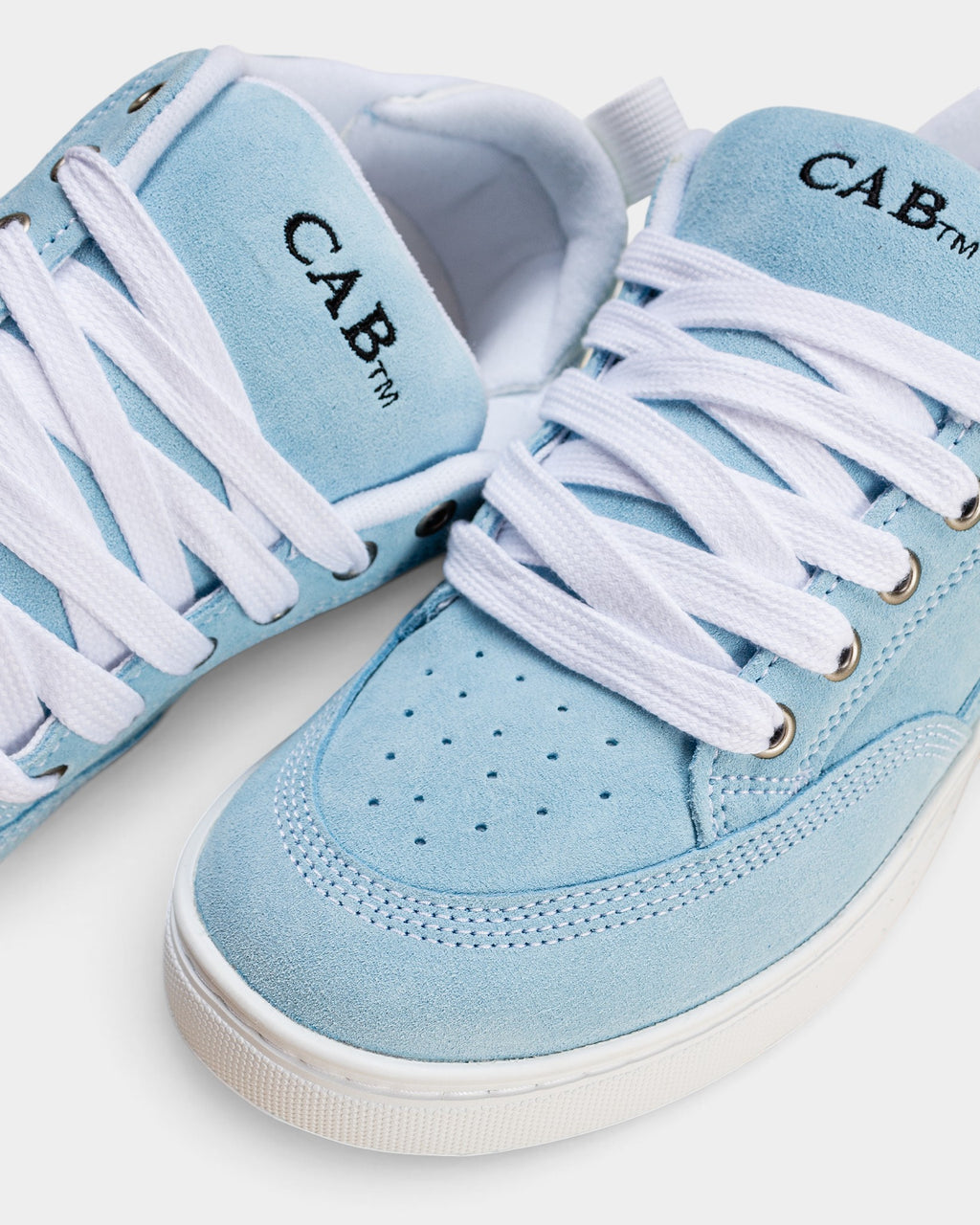 Lockwood Avenue Vans Skate Cab 4 sneakers in baby blue leather with white laces and perforated toebox detail