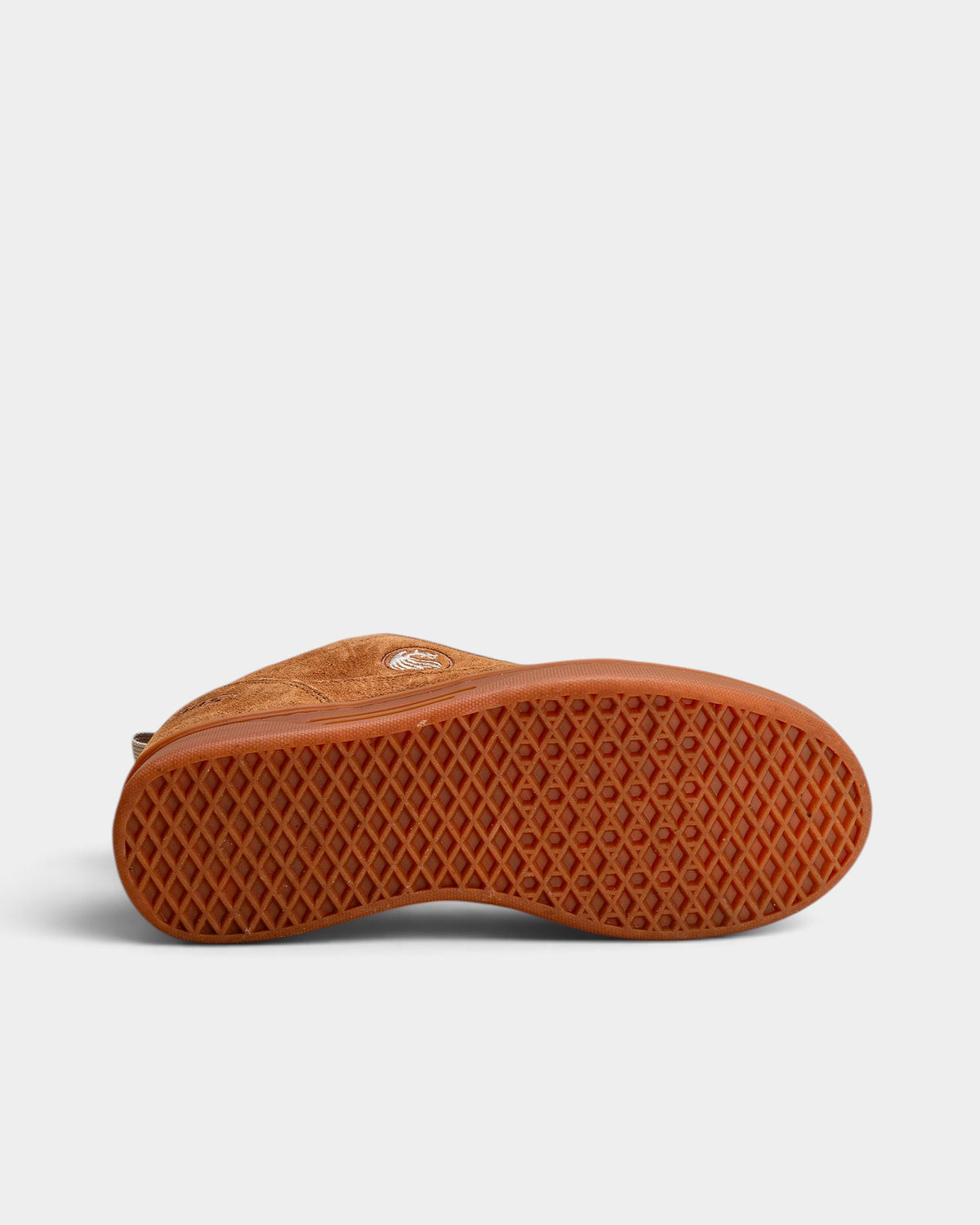 Lockwood Avenue Vans Skate Cab 4 brown leather skate shoe showing the textured gum rubber waffle outsole