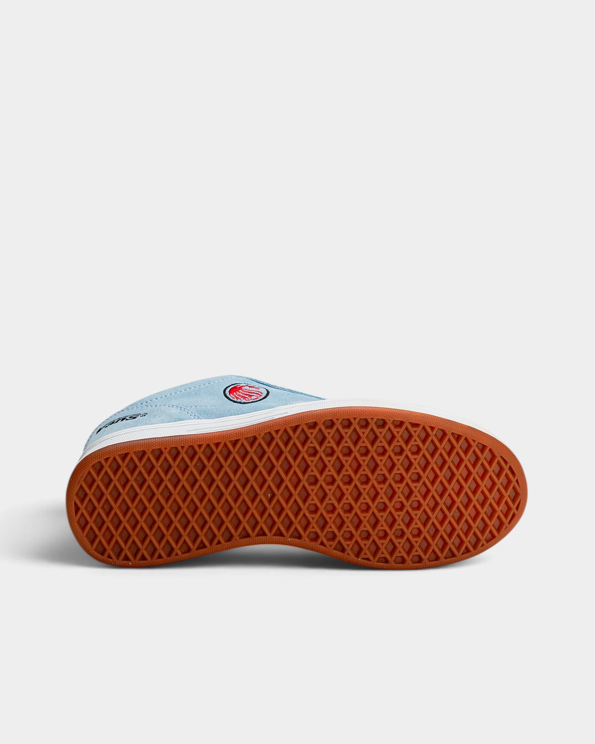 Lockwood Avenue Vans Skate Cab 4 baby blue leather skate shoe showing the gum rubber SickStick waffle outsole