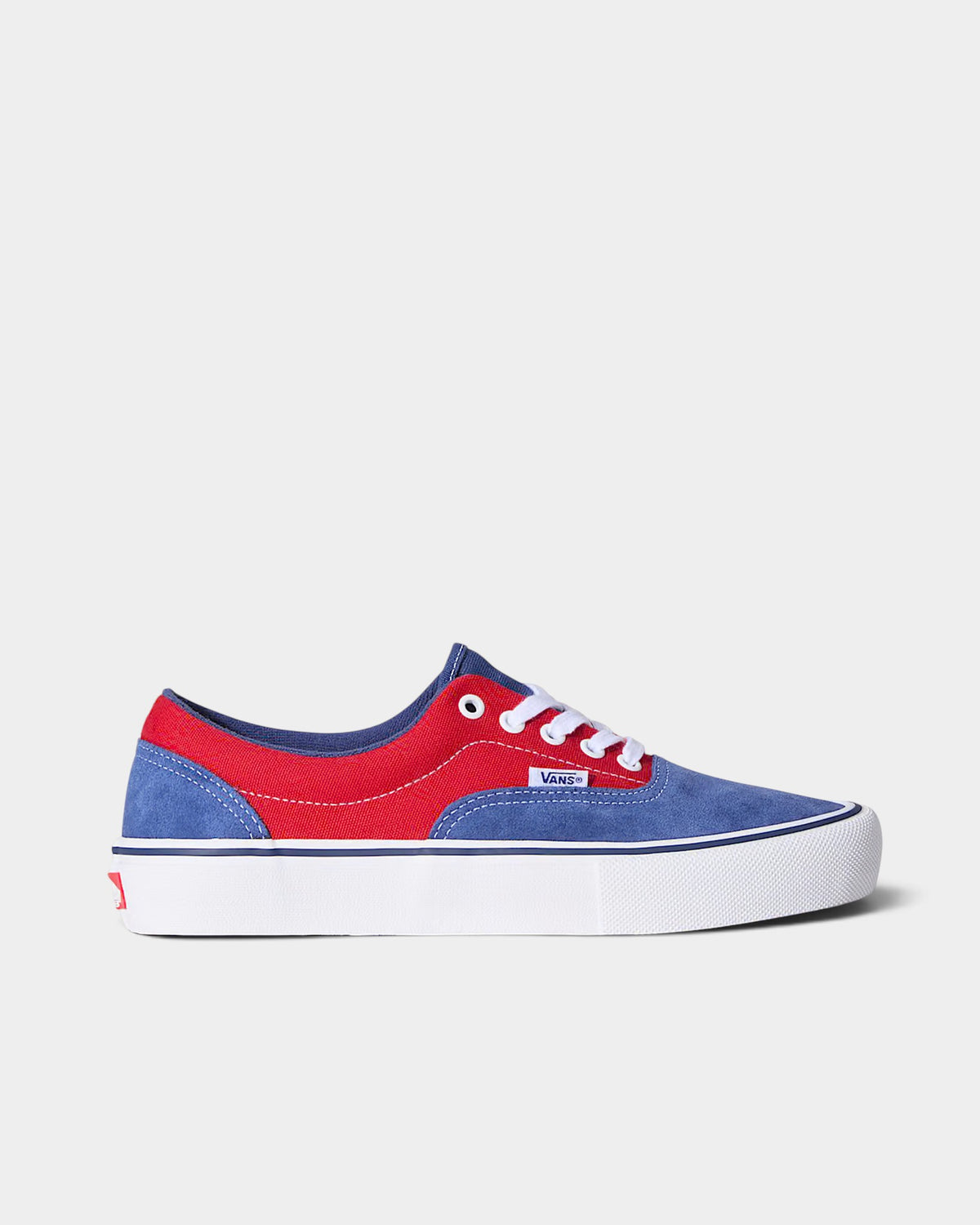 Lockwood Avenue Vans Skate Era low-top sneakers in blue and red suede with white laces and a thick rubber sole.