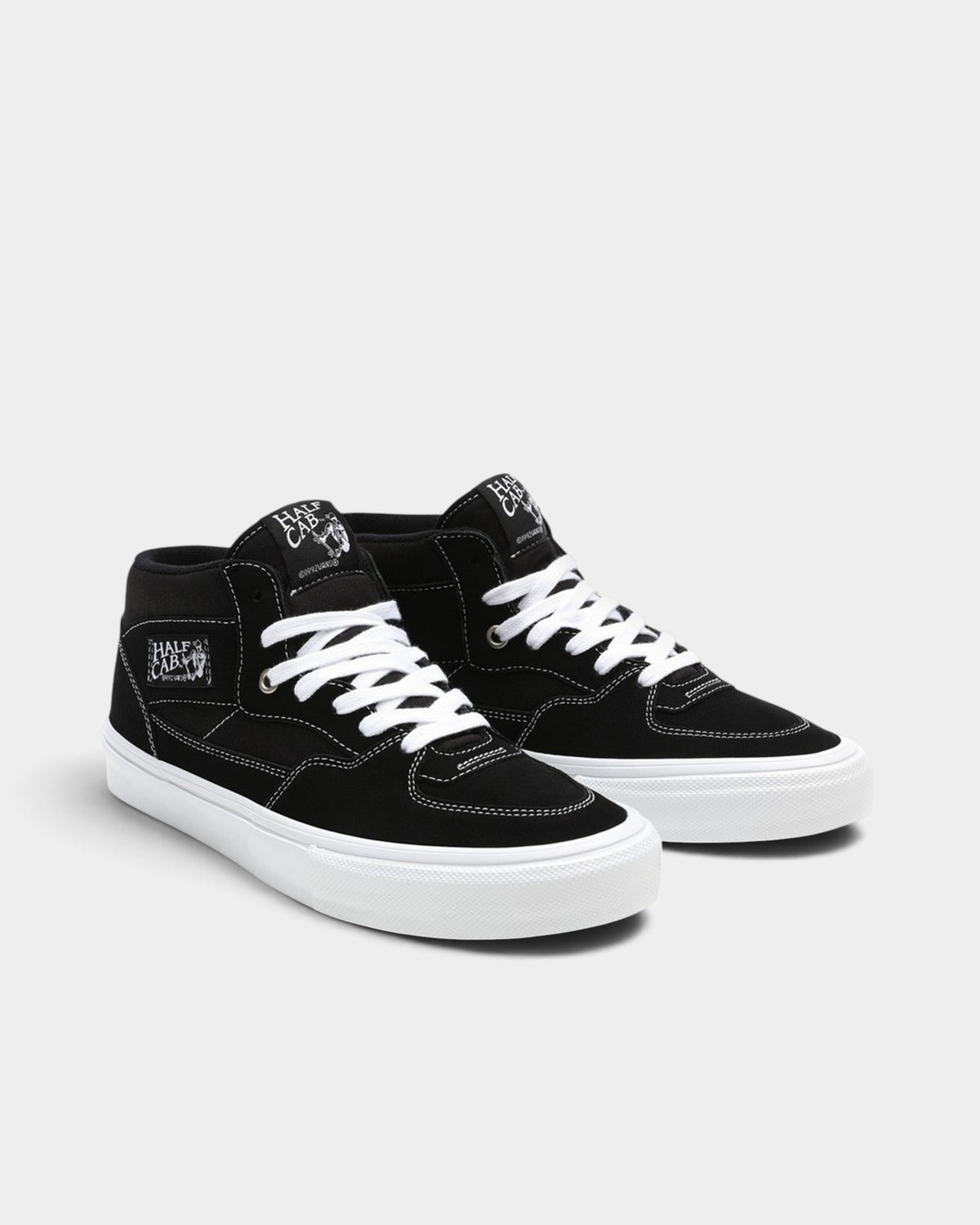 Lockwood Avenue Vans Skate Half Cab shoes in black suede with white laces and vulcanized rubber soles.