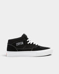 Lockwood Avenue Vans Skate Half Cab mid-top sneakers in black suede with white laces and a white vulcanized sole.