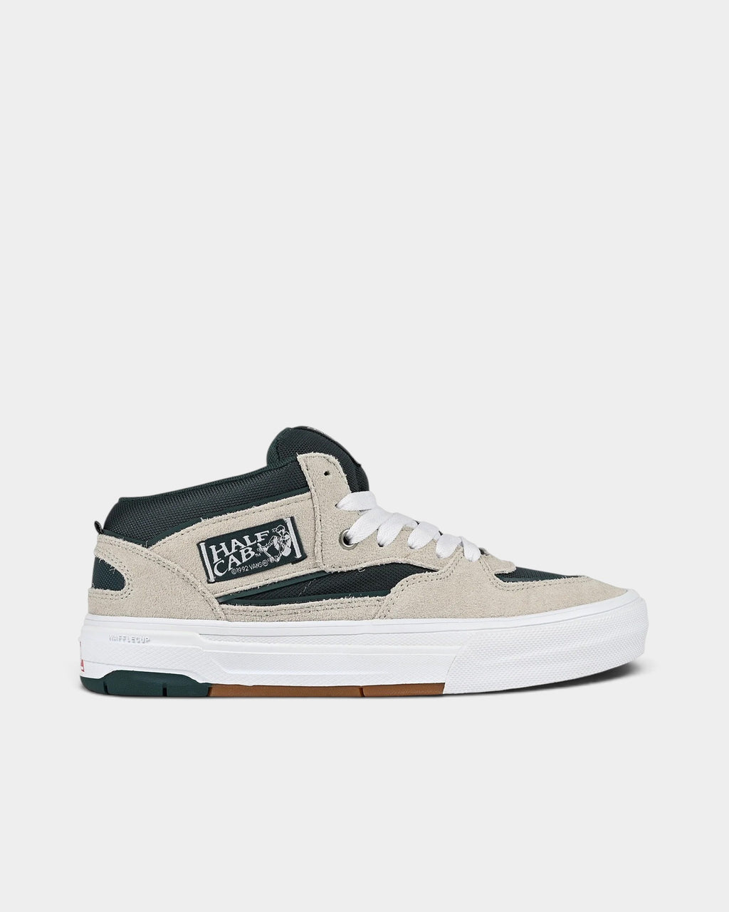 Lockwood Avenue Vans Skate Half Cab mid-top sneakers in oatmeal suede and deep teal canvas with white laces
