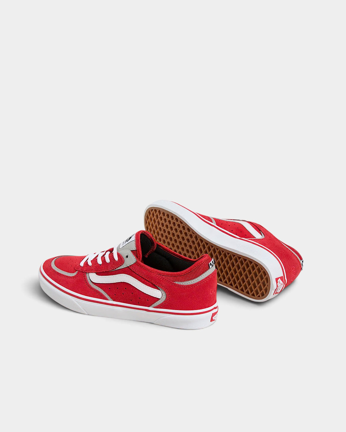 Lockwood Avenue Vans Skate Rowley red and gray leather mesh skate shoes with vulcanized gum rubber waffle outsoles