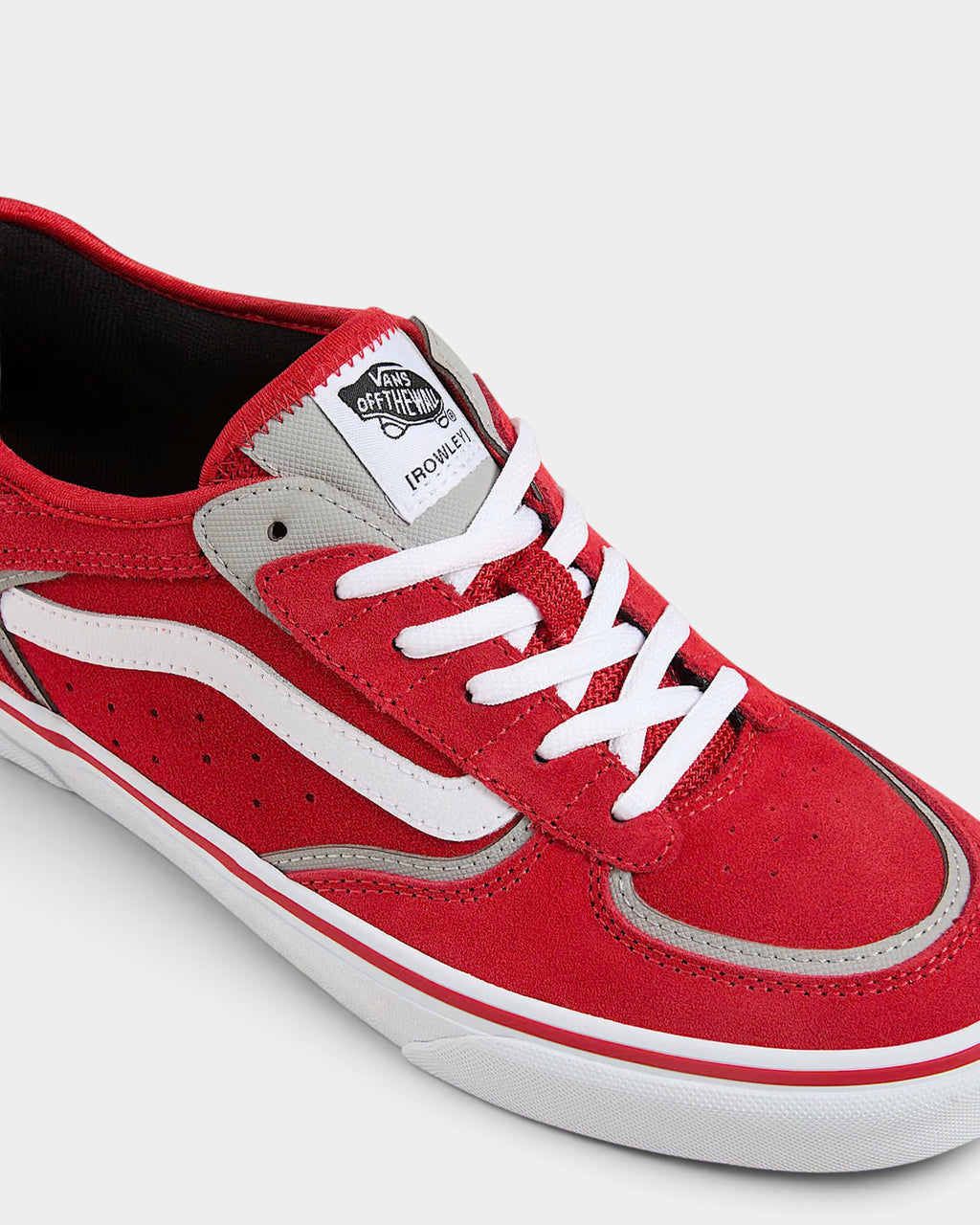 Lockwood Avenue Vans Skate Rowley red and gray leather skate shoes with white laces and vulcanized rubber sole