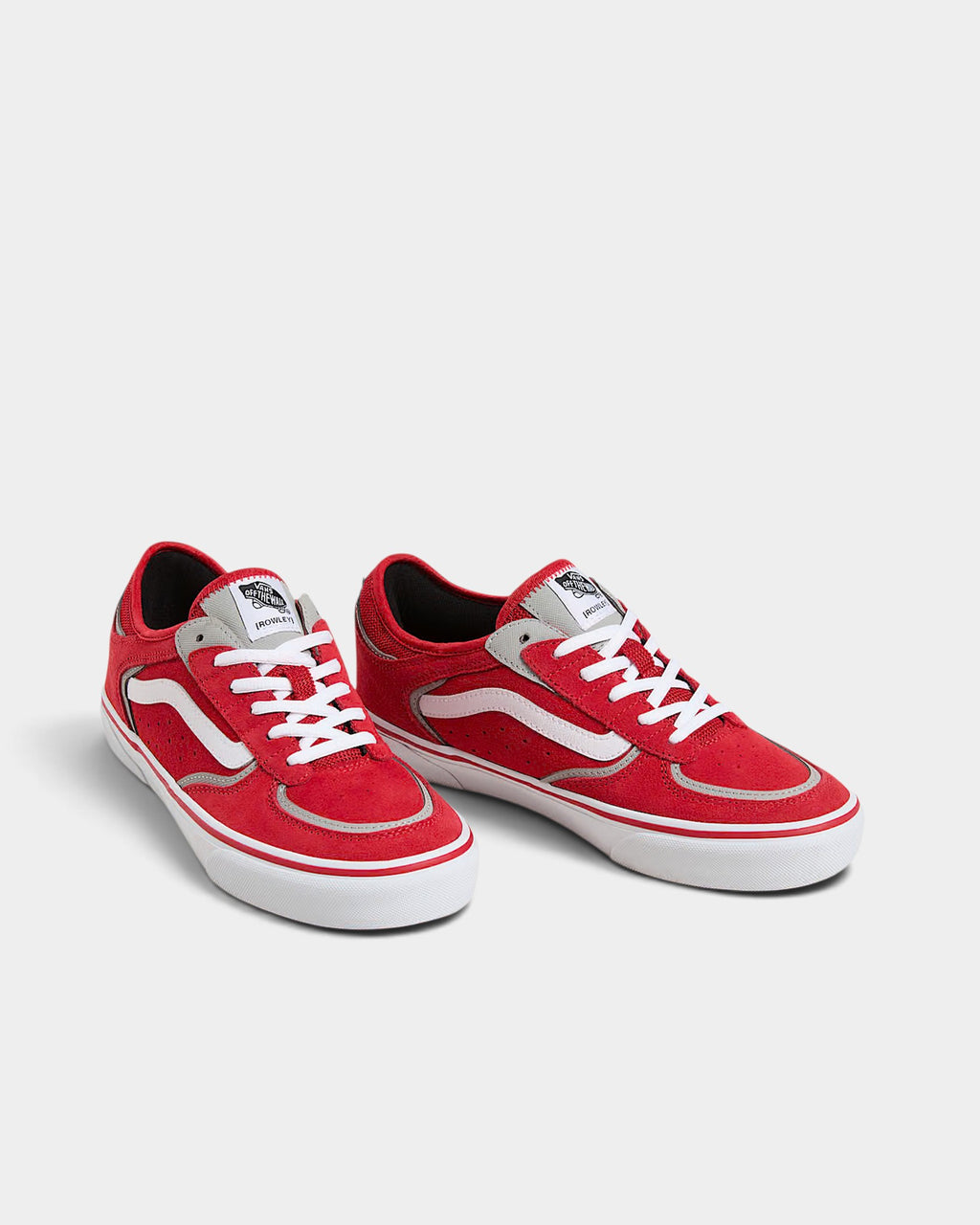Lockwood Avenue Vans Skate Rowley red and gray leather mesh low-top skate shoes with white laces and gum rubber soles