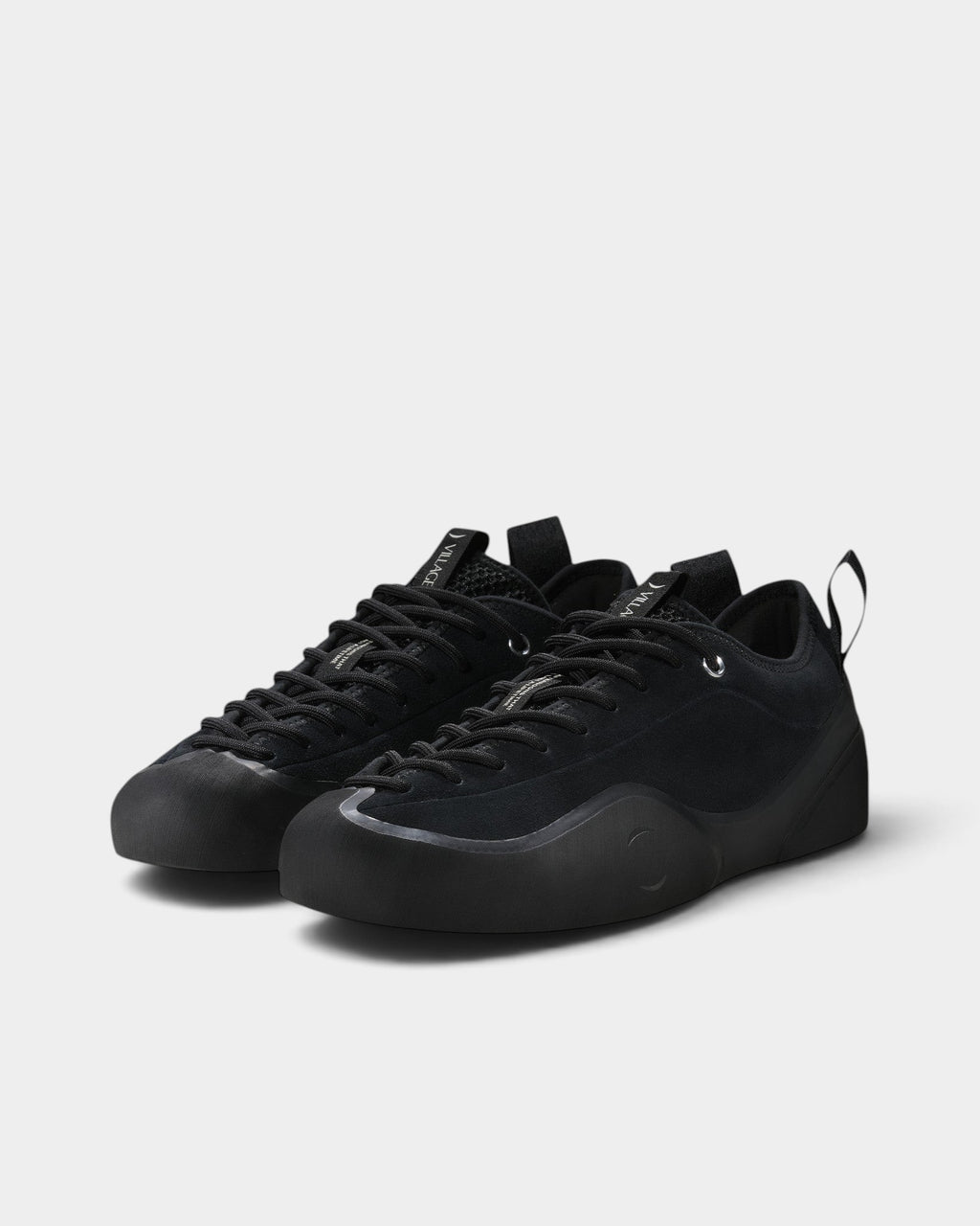 Lockwood Avenue Village PM 1PM black leather and suede skate shoes with unique rubber wrapped toe and heel design.