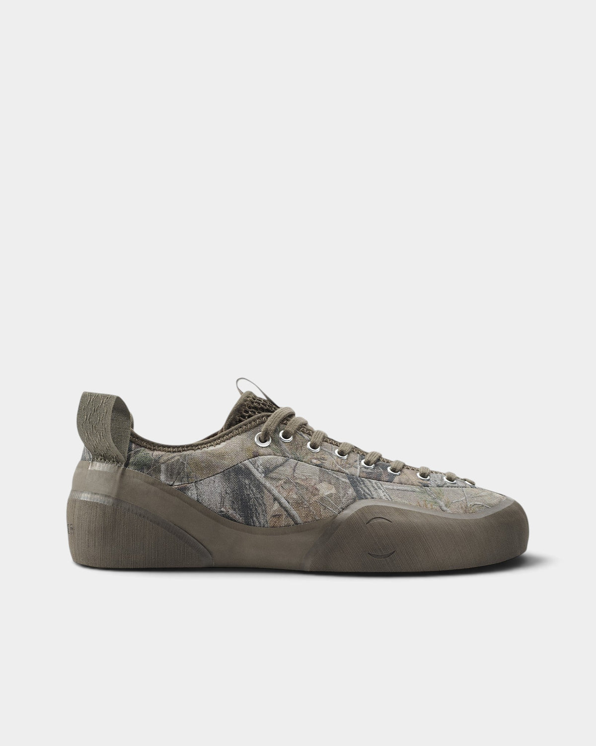 Lockwood Avenue Village PM 1PM low-top skate shoes in brush and mud camo heavy canvas with hand-wrapped rubber soles.