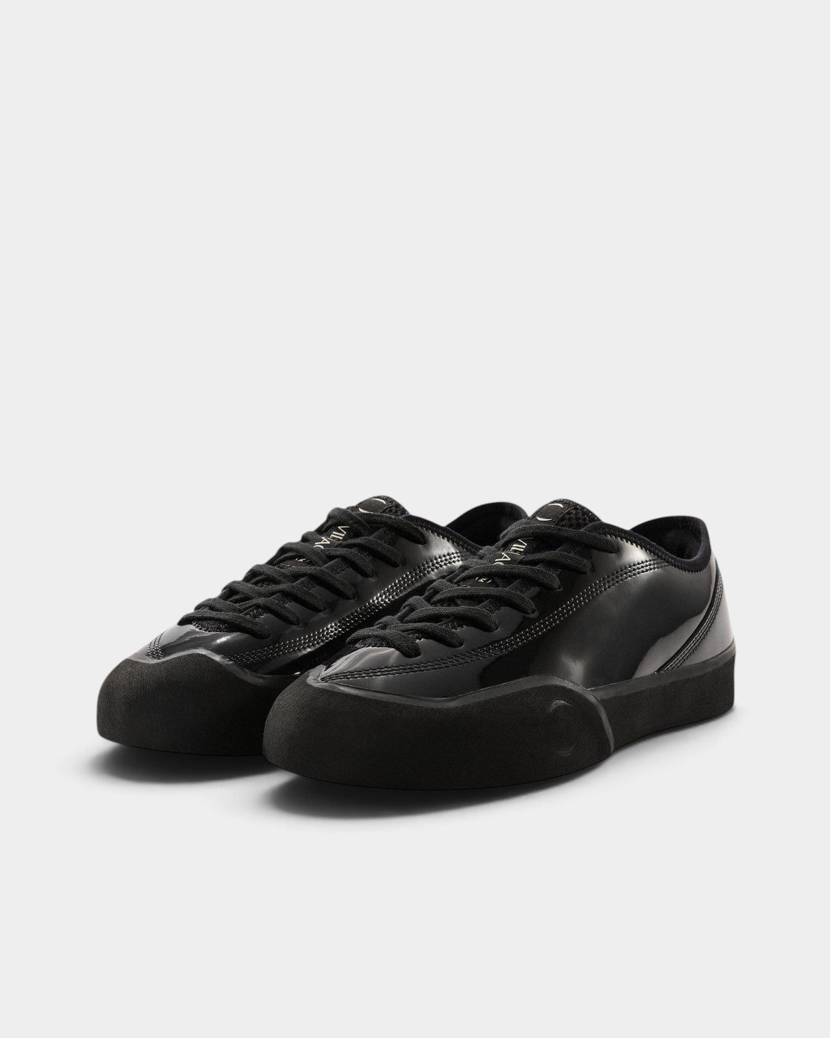 Lockwood Avenue Village PM 1.30PM low-top skate shoes in gloss black synthetic leather with rubber sole