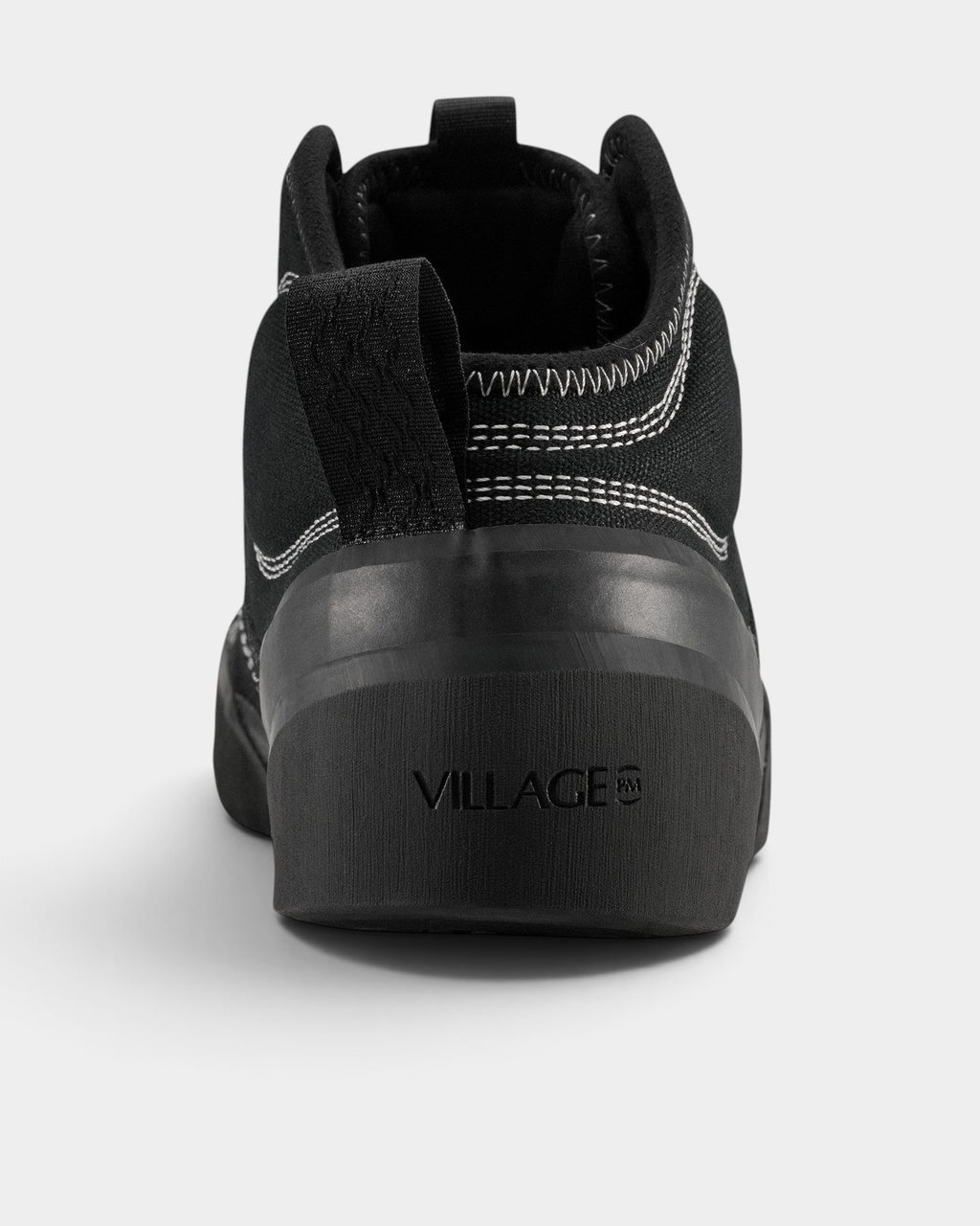 Lockwood Avenue Village PM 1PM mid-top skate shoe in black leather and suede with a durable rubber heel wrap.