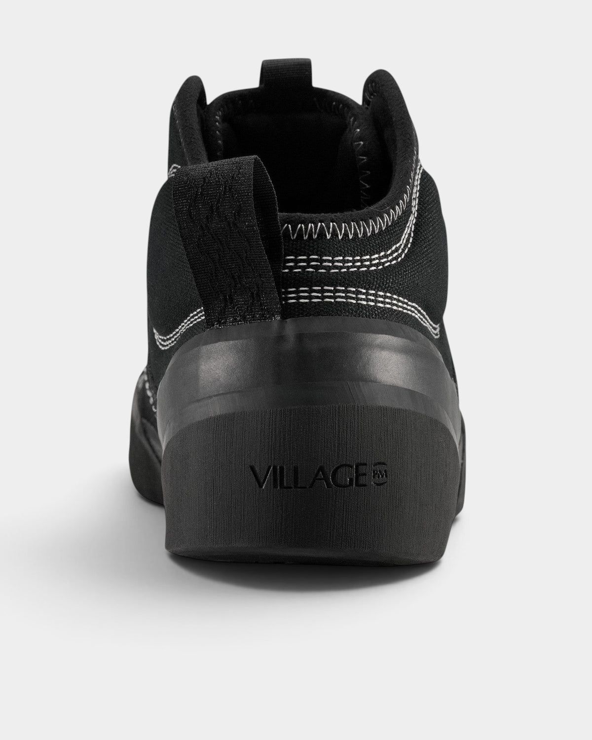 Lockwood Avenue Village PM 1PM mid-top skate shoe in black leather and suede with a durable rubber heel wrap.