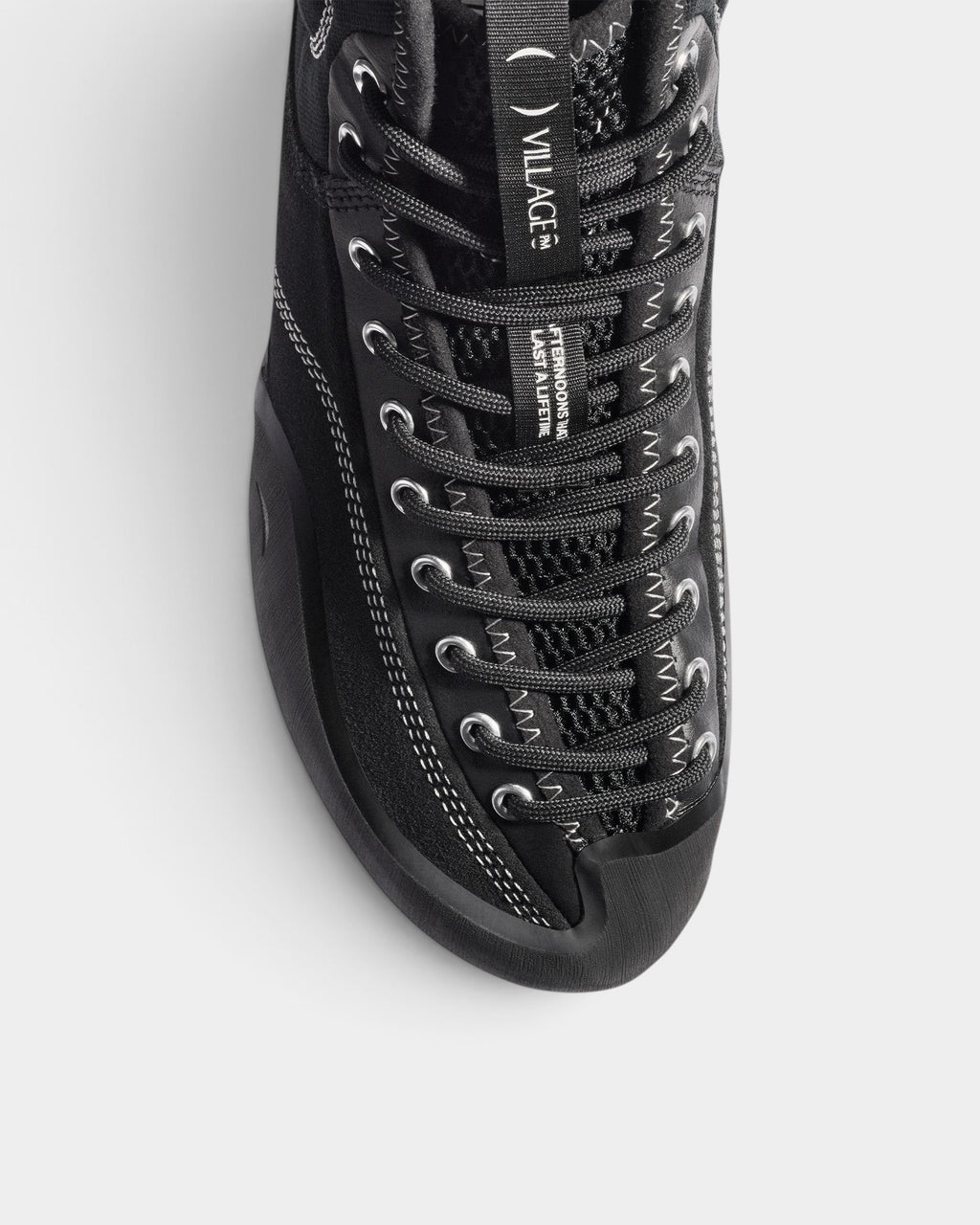 Lockwood Avenue Village PM 1PM mid-top skate shoes in black leather and suede with offset lacing and rubber sole