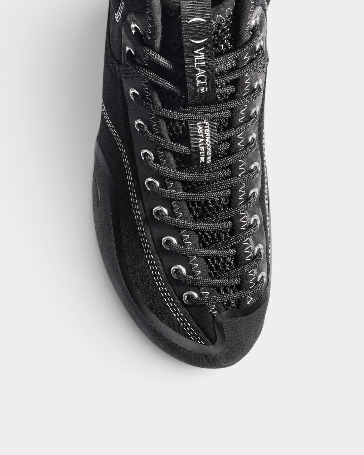 Lockwood Avenue Village PM 1PM mid-top skate shoes in black leather and suede with offset lacing and rubber sole